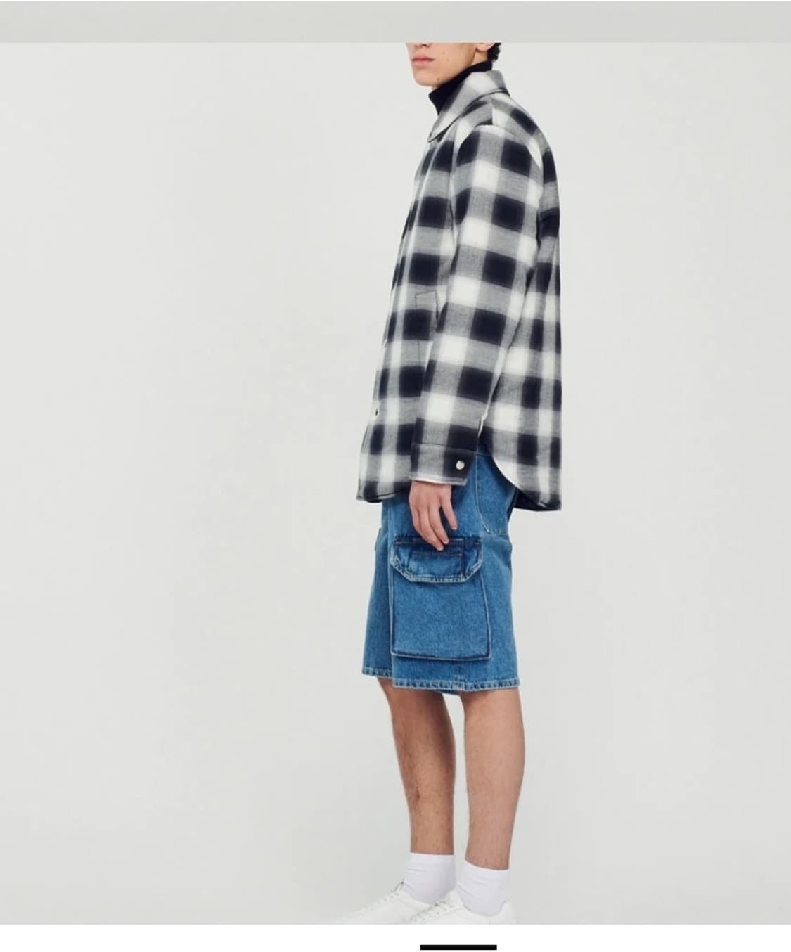 [L] 산드로 체크 퀼팅 누빔 셔츠 자켓 블랙 - 새상품 상품이미지5