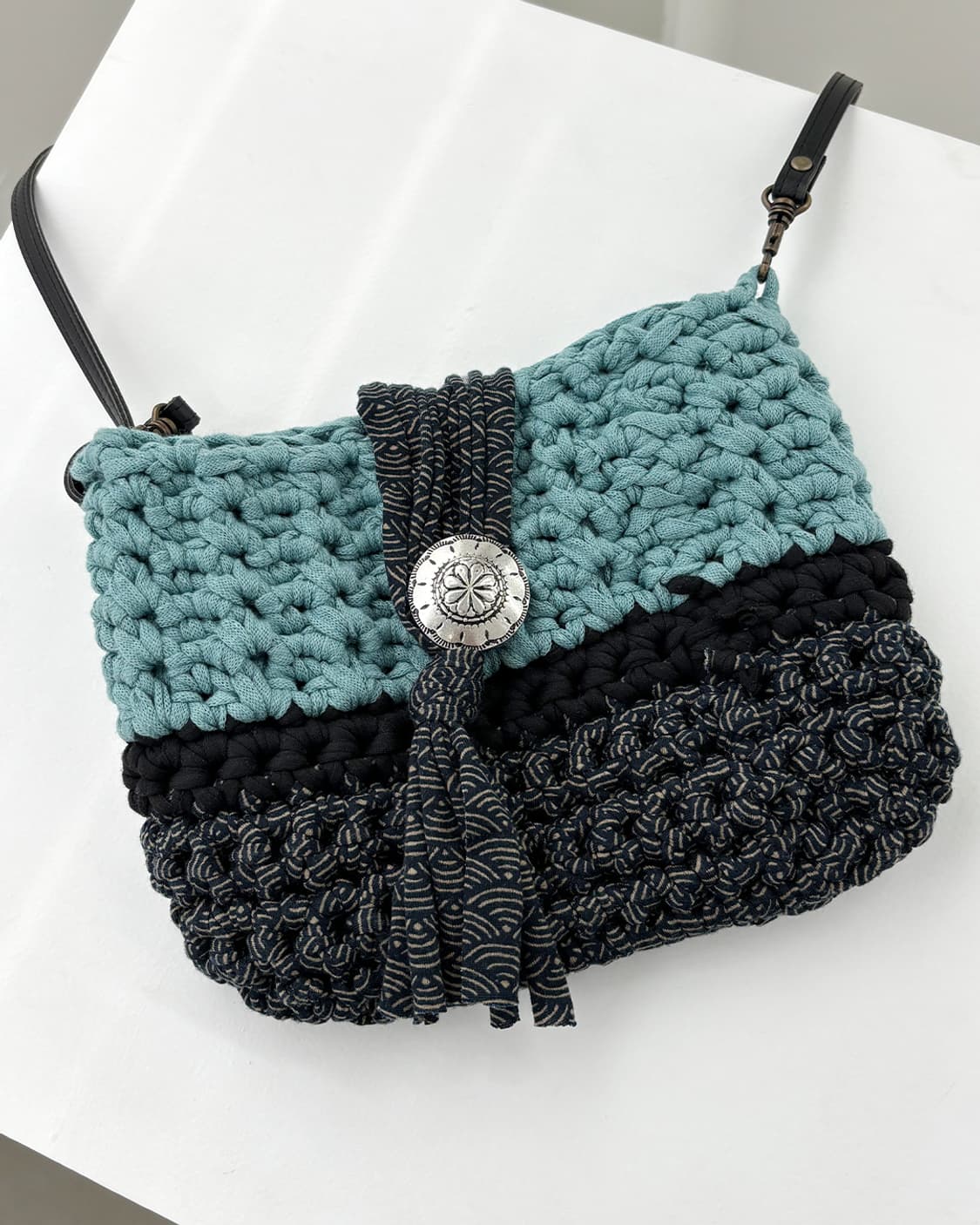 애쉬 아쿠아 콘트라스트 배색 위빙 빈티지 크로스 백 상품이미지2