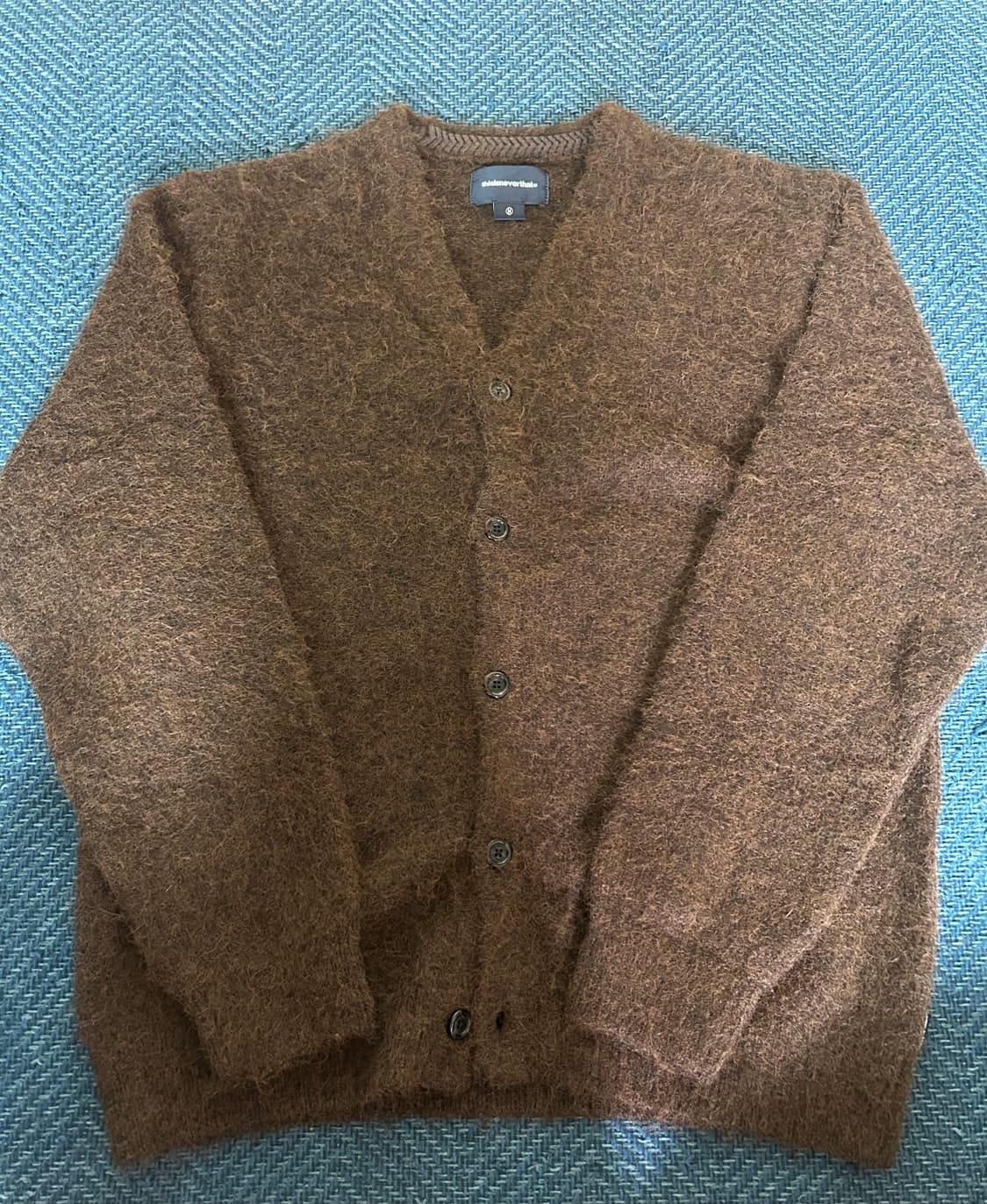 헤어리 니트 가디건 브라운 상품이미지1