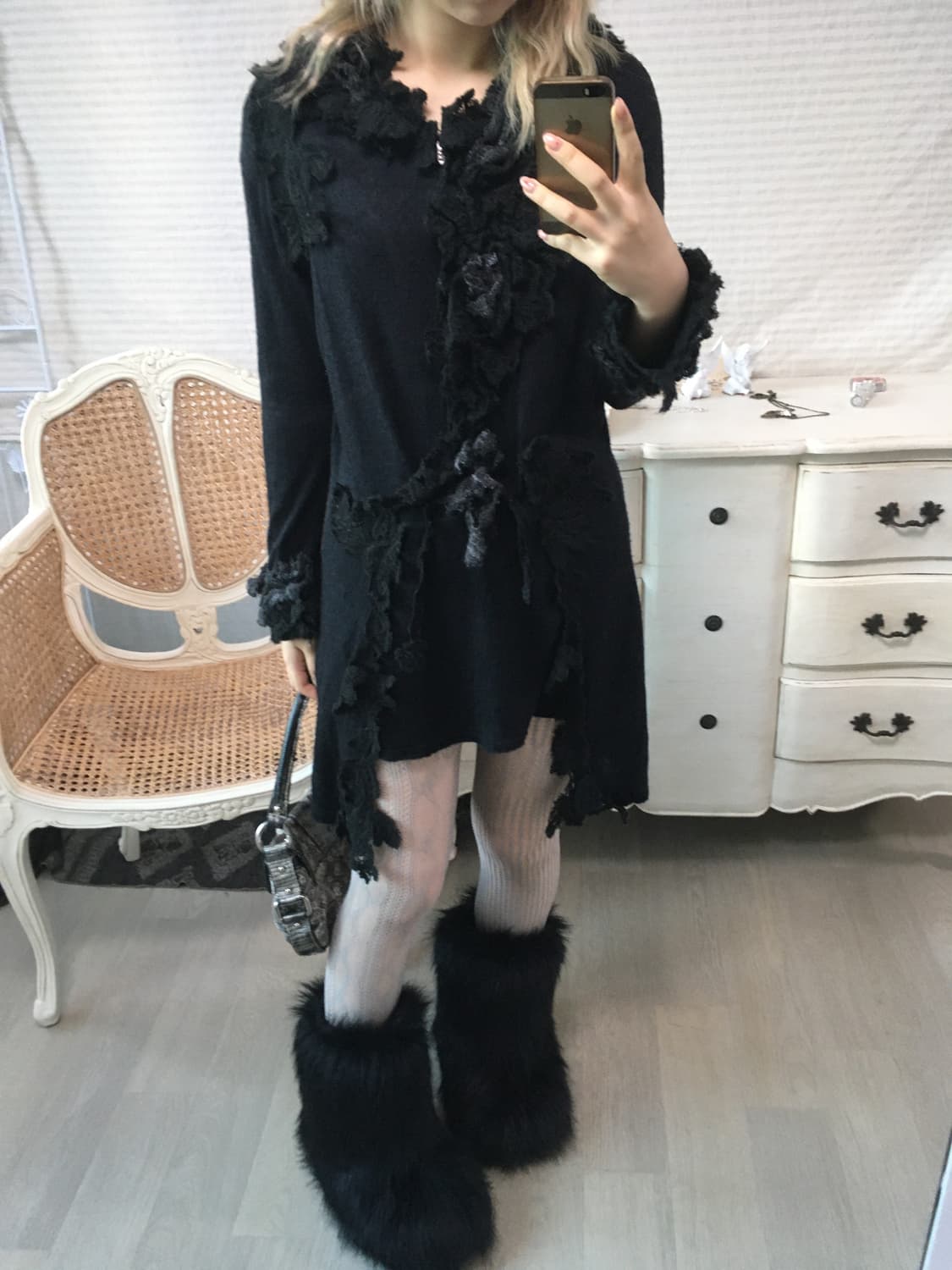 일본빈티지 블랙 플라워 롱 원피스 가디건 상품이미지3