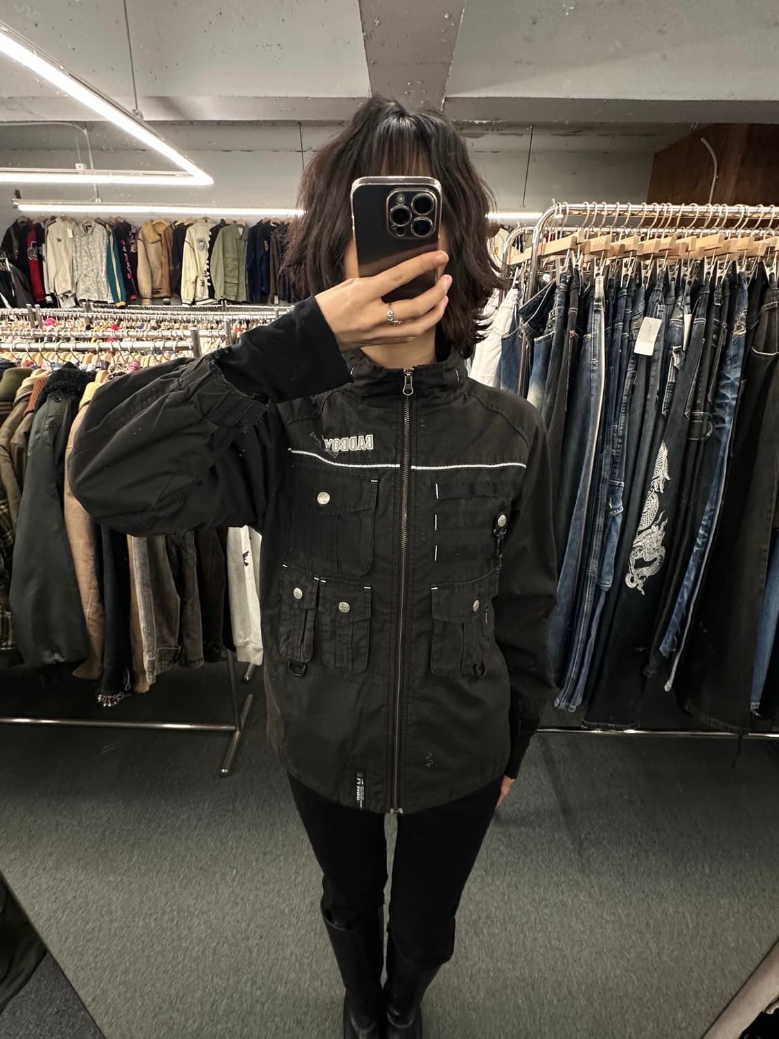 150)Bad Boy 빈티지 리플렉티브 멀티 포켓 블랙자켓 상품이미지1