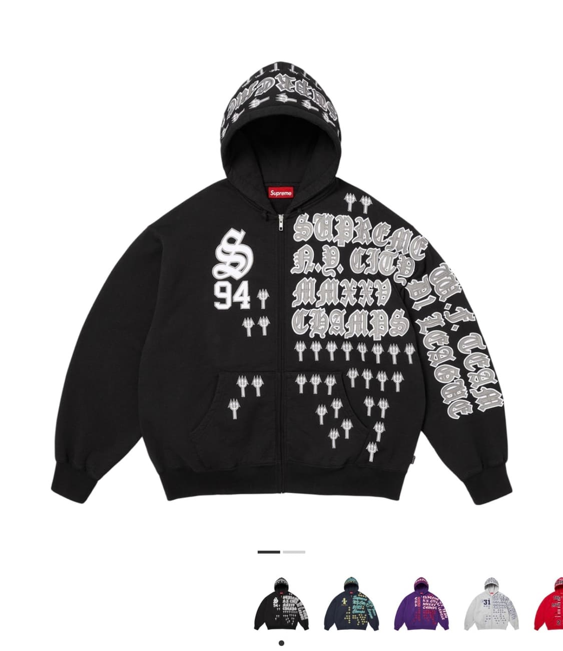 슈프림 리그 챔스 집업 후드 스웨트셔츠 블랙 - 25FW 상품이미지1