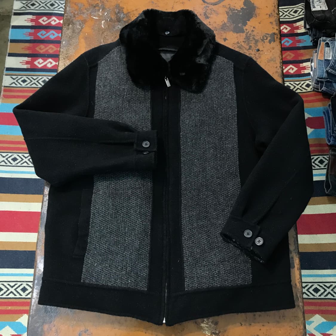 VTG 빈티지 블랙 배색 집업 블루종 자켓 남성 105 사이즈  상품이미지1