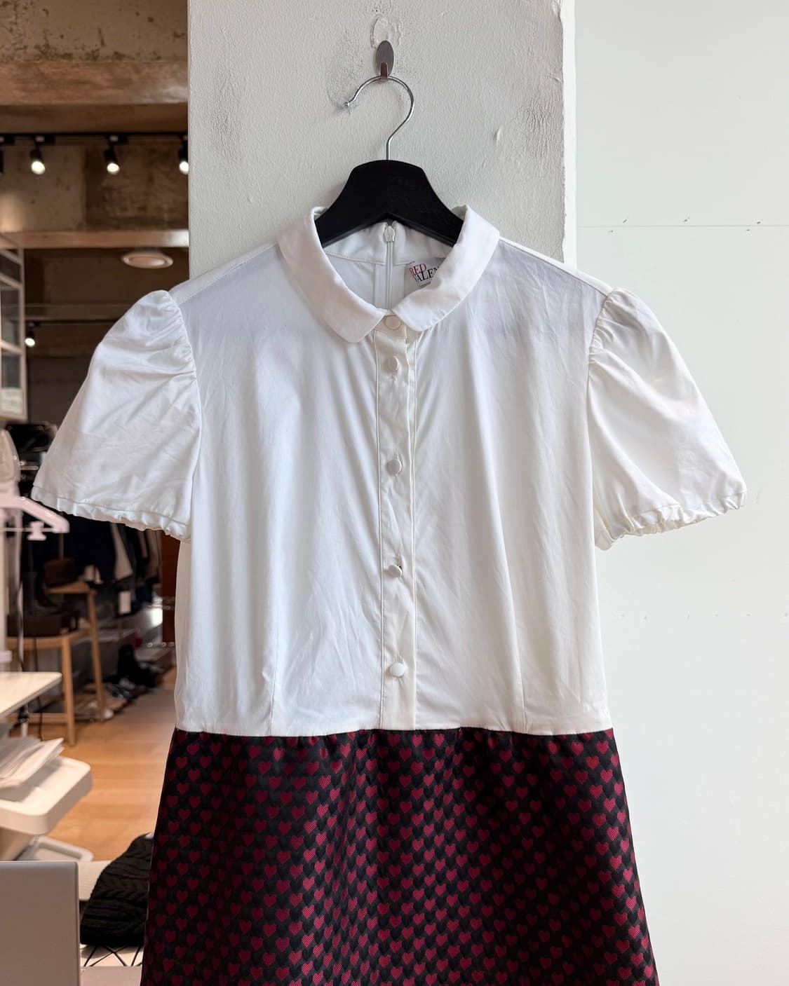 레드 발렌티노 화이트 앤 레드 블랙 하트 자카드 원피스 상품이미지3