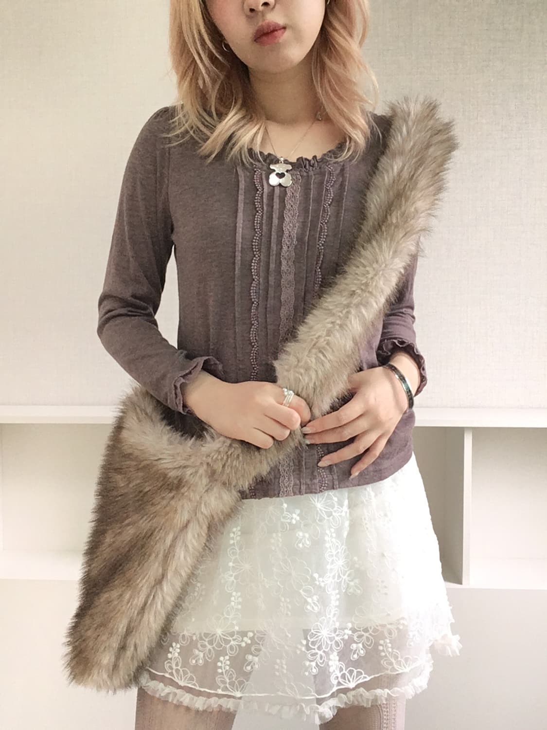 jpn vintage pinkbrown lace frill knit 상품이미지6
