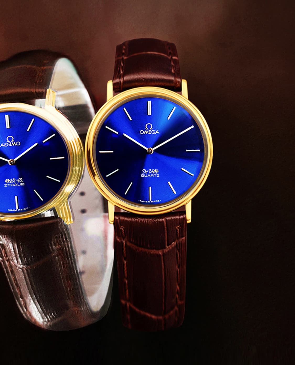 오메가 희귀 드빌 쿼츠 블루 다이얼 남녀공용 가죽 시계 상품이미지9