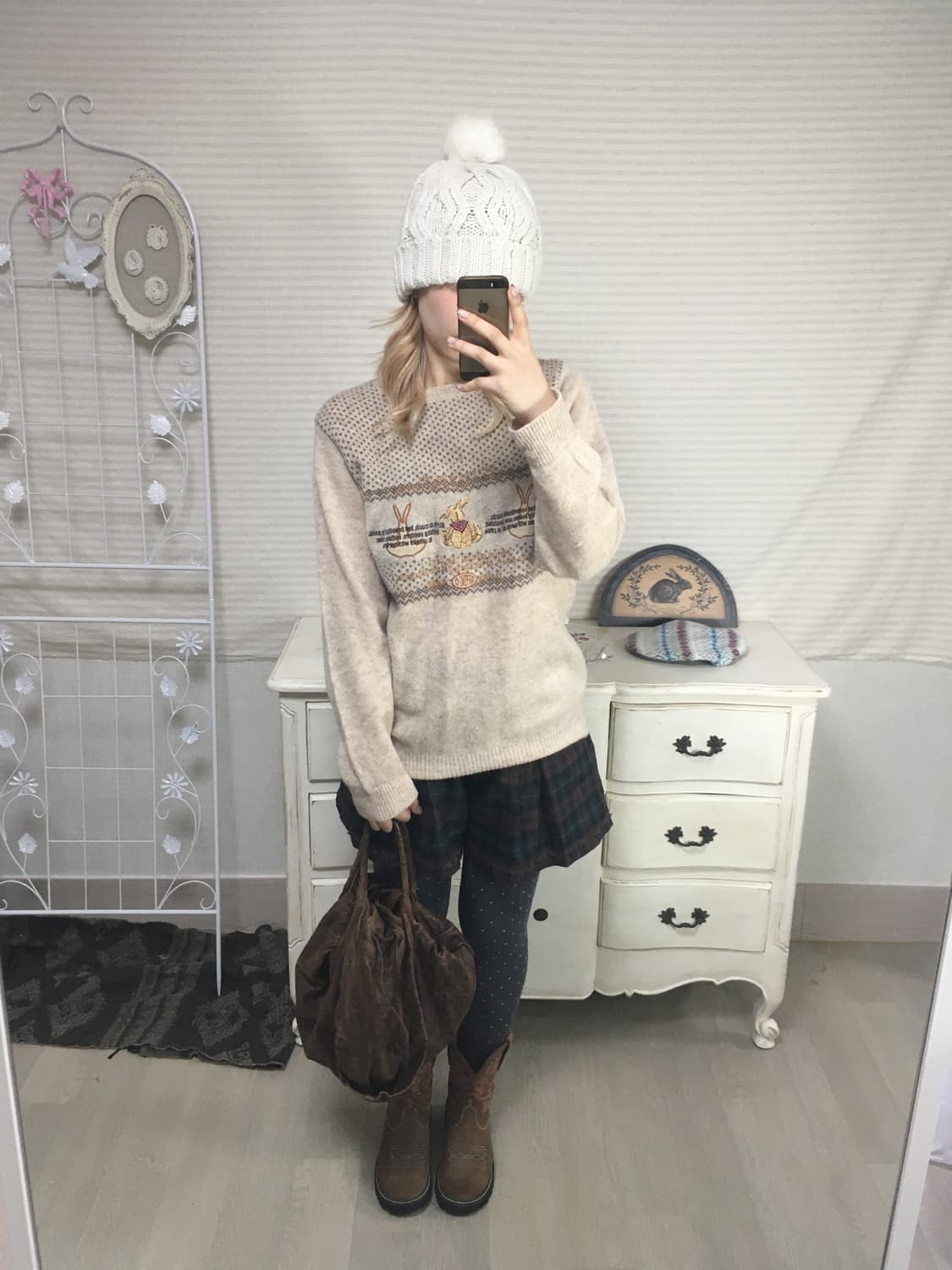 일본빈티지 토끼 자수 니트 스웨터 상품이미지3