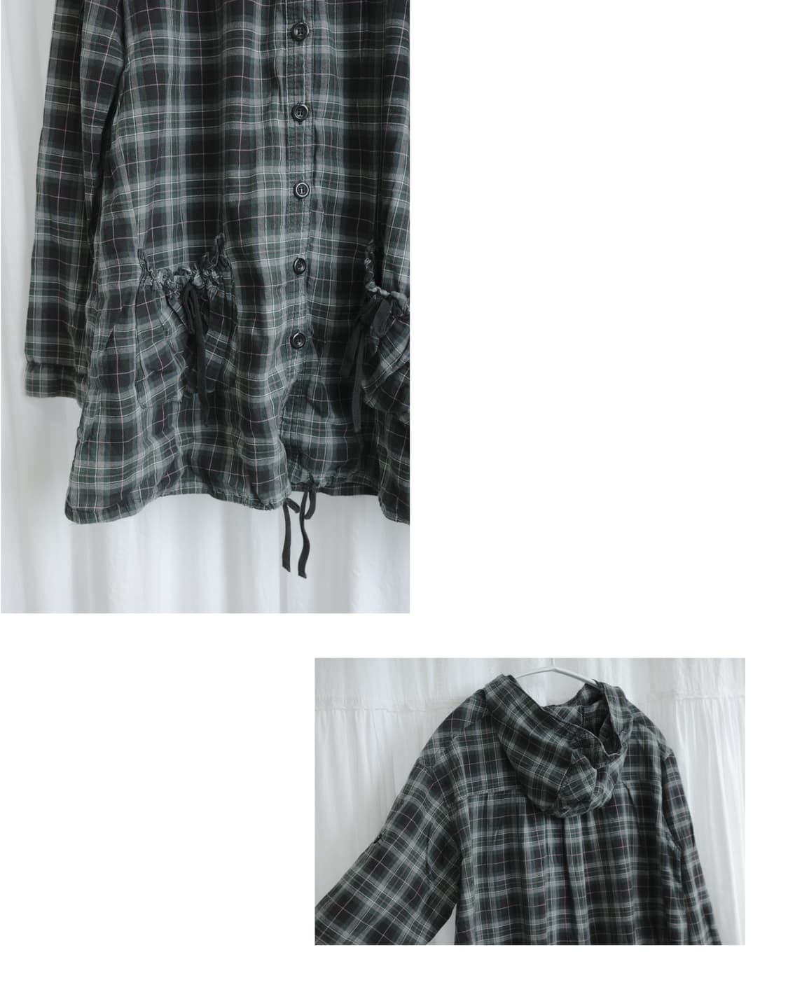 Green checkered hooded dress 상품이미지3