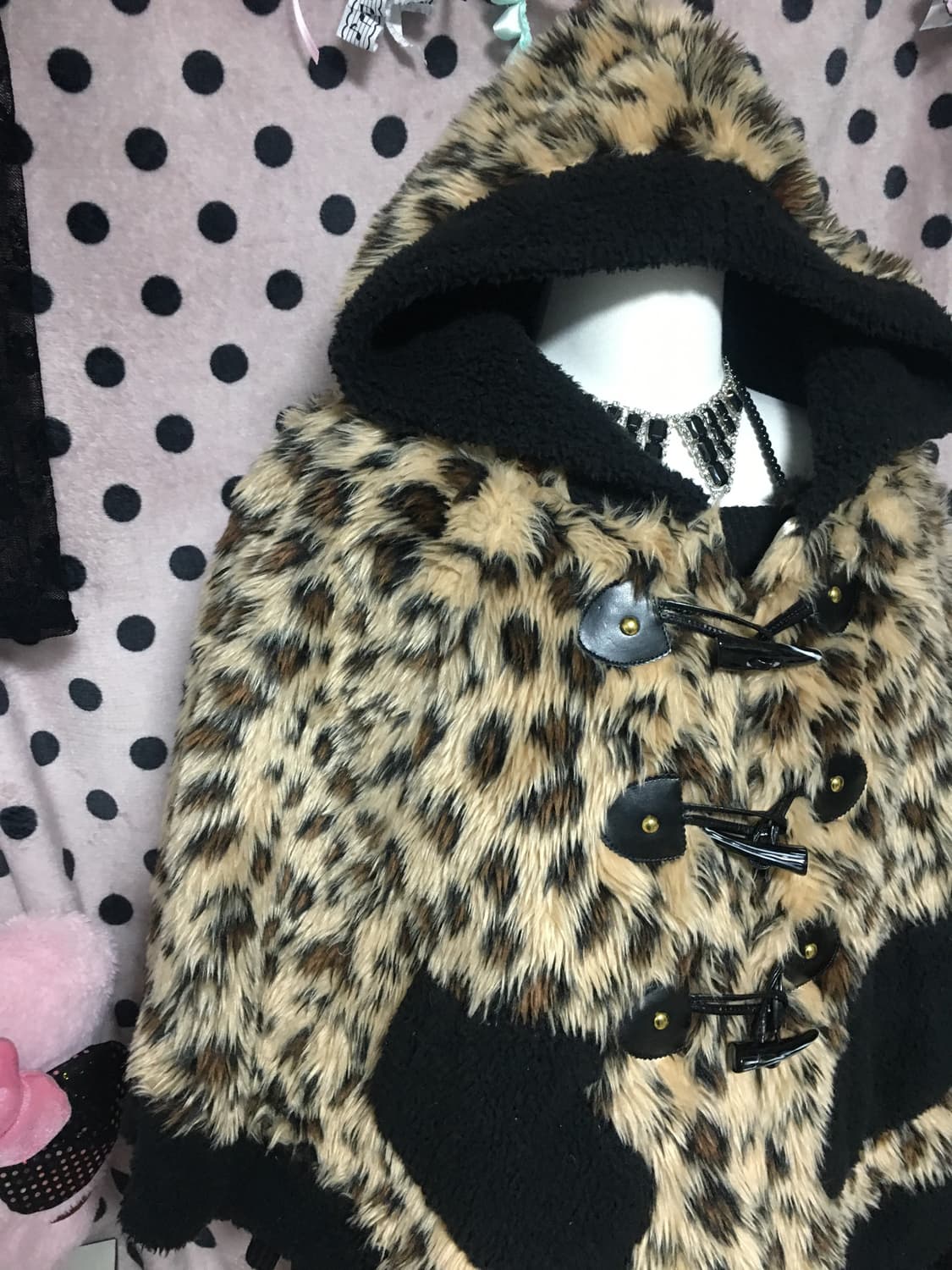 오네갸루 레오파드 퍼 판쵸 케이프 상품이미지2