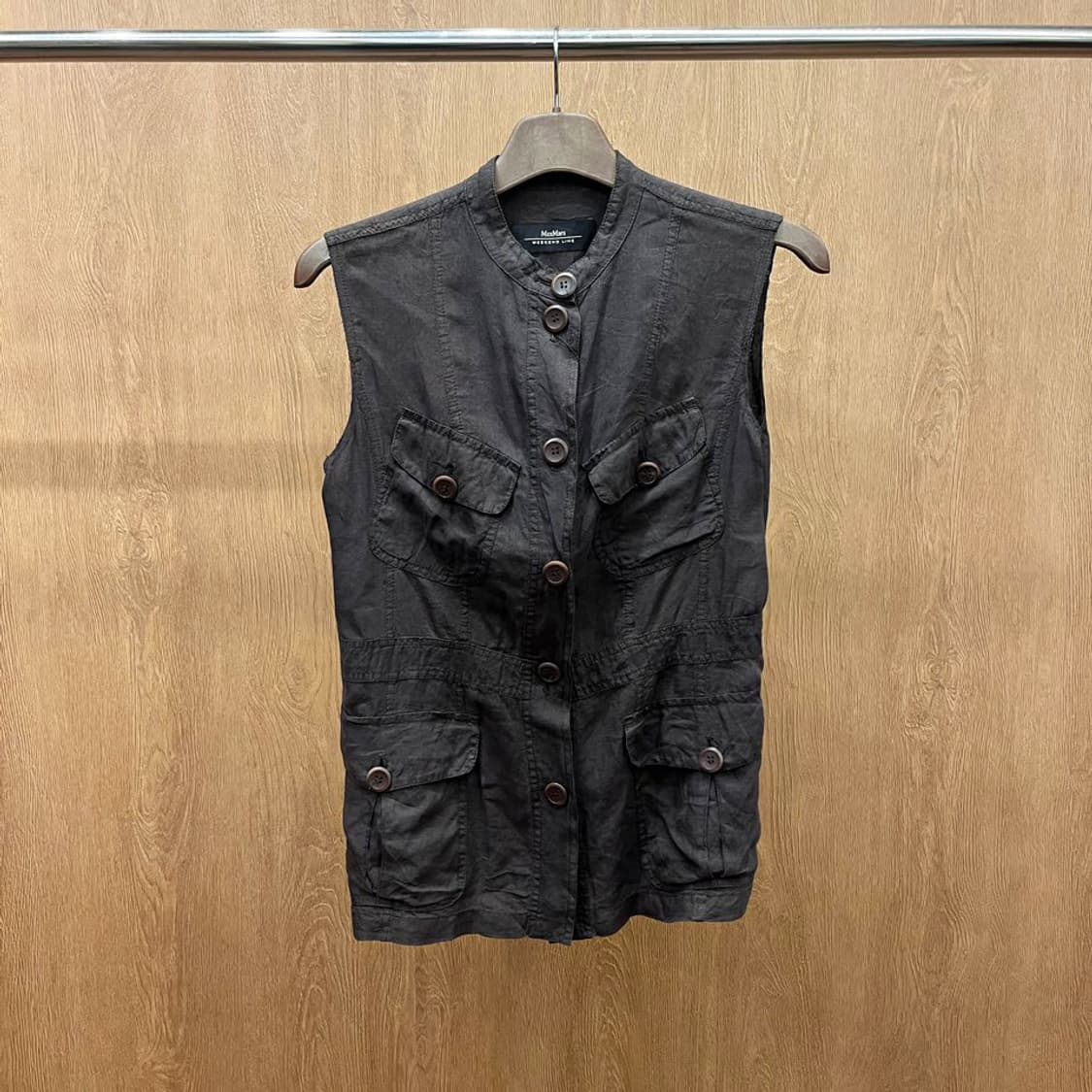 막스마라 코튼 베스트 플랩 포켓 버튼 클로징 백 슬릿 디테일 브라운 상품이미지2