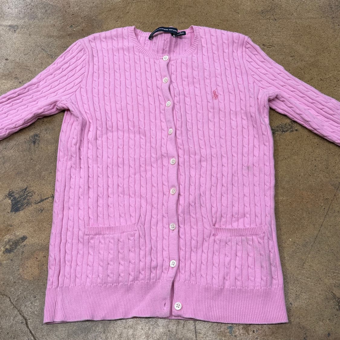 폴로 랄프로렌 스포츠 딸기우유 핑크 꽈배기 니트 가디건 상품이미지3