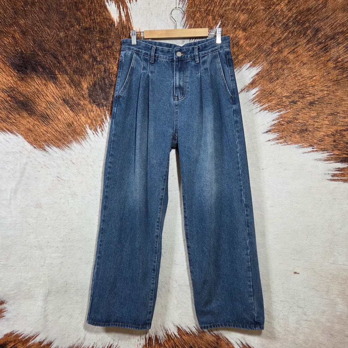 빈티지 중청 핀턱 와이드 데님팬츠 상품이미지1