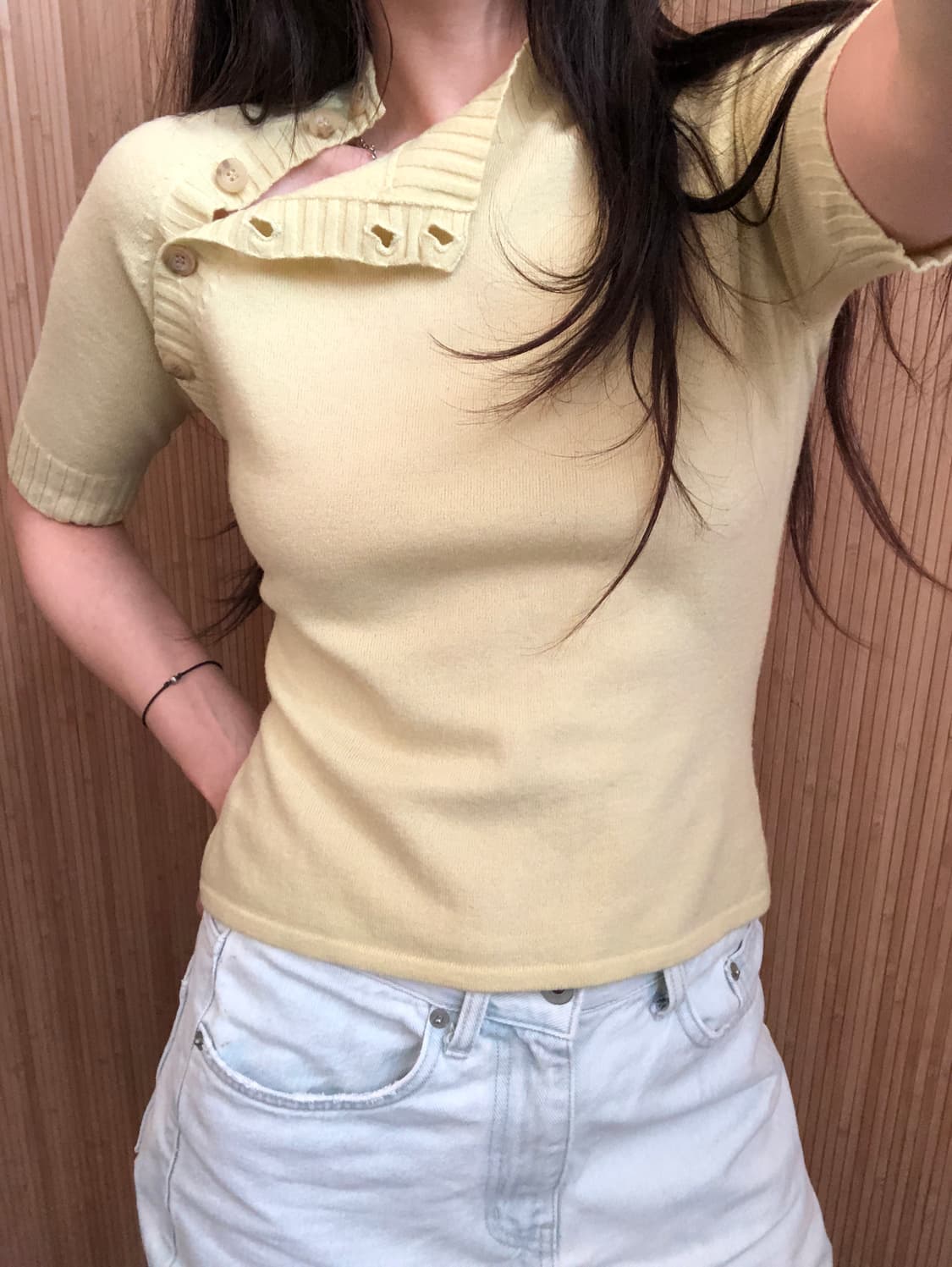 (HALOGEN) 빈티지 메리노 울 버튼 니트 톱 상품이미지3