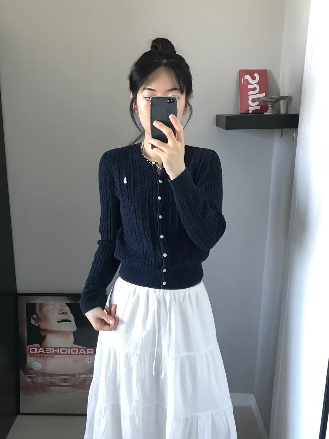 폴로 랄프로렌 QR코드택 포니 로고 네이비 케이블 니트 가디건 상품이미지3