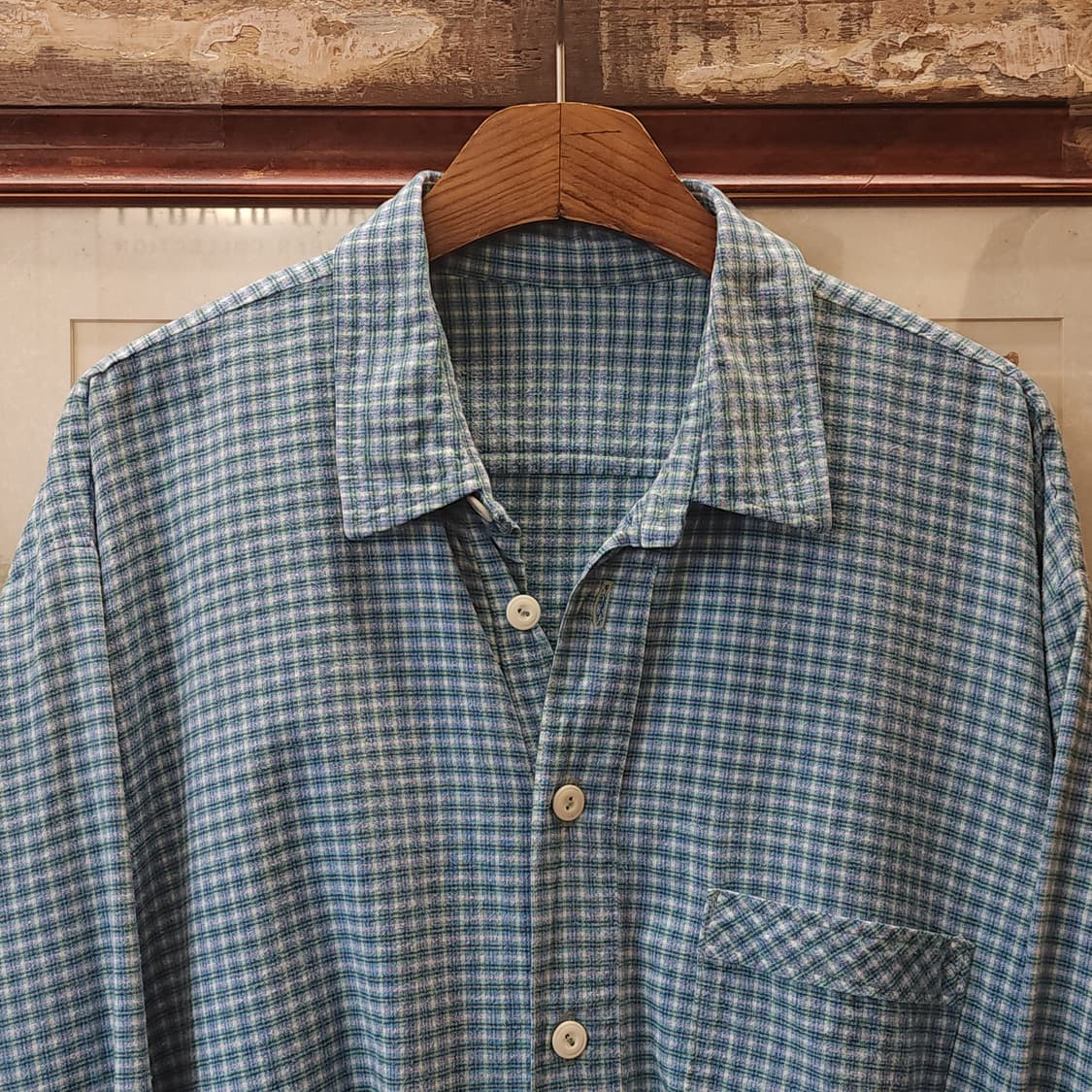 60s 프랑스 워크셔츠 가드너 빈티지 셔츠 그린 퍼플 롱 튜닉 셔츠 xl 상품이미지4