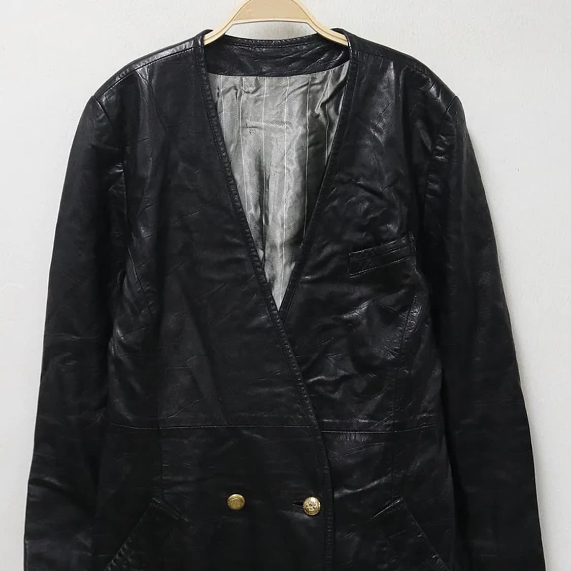 리얼 레더 롱 노카라 더블 가죽 자켓 62166 상품이미지3