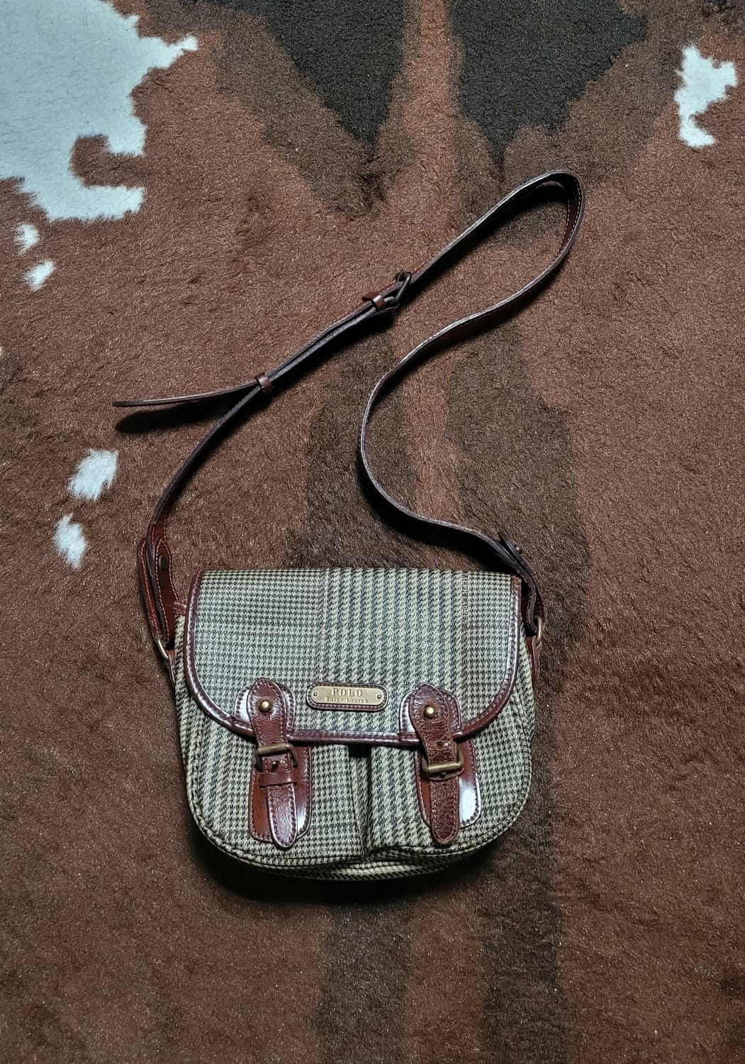 폴로 랄프로렌 남녀공용 체크 소형 크로스백 상품이미지1