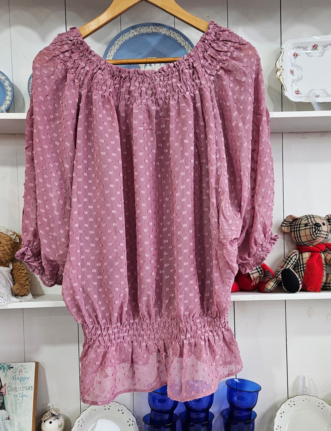 도트 쉬폰 스모크 롱핏 블라우스 상품이미지6