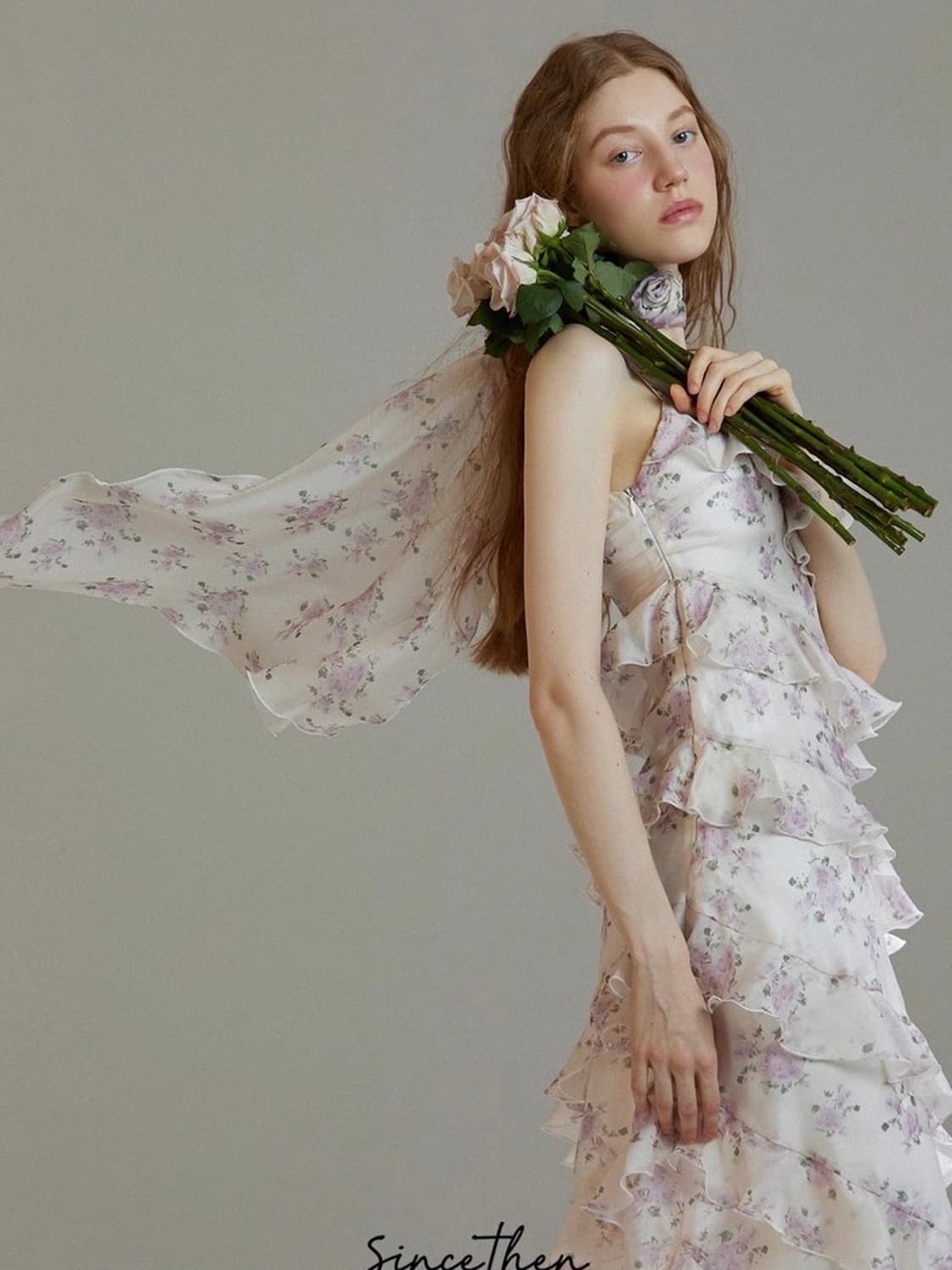 S사이즈) 신스덴 루시 플로랄 프릴 스카프 드레스 휴양지여름나시롱원피스 상품이미지5