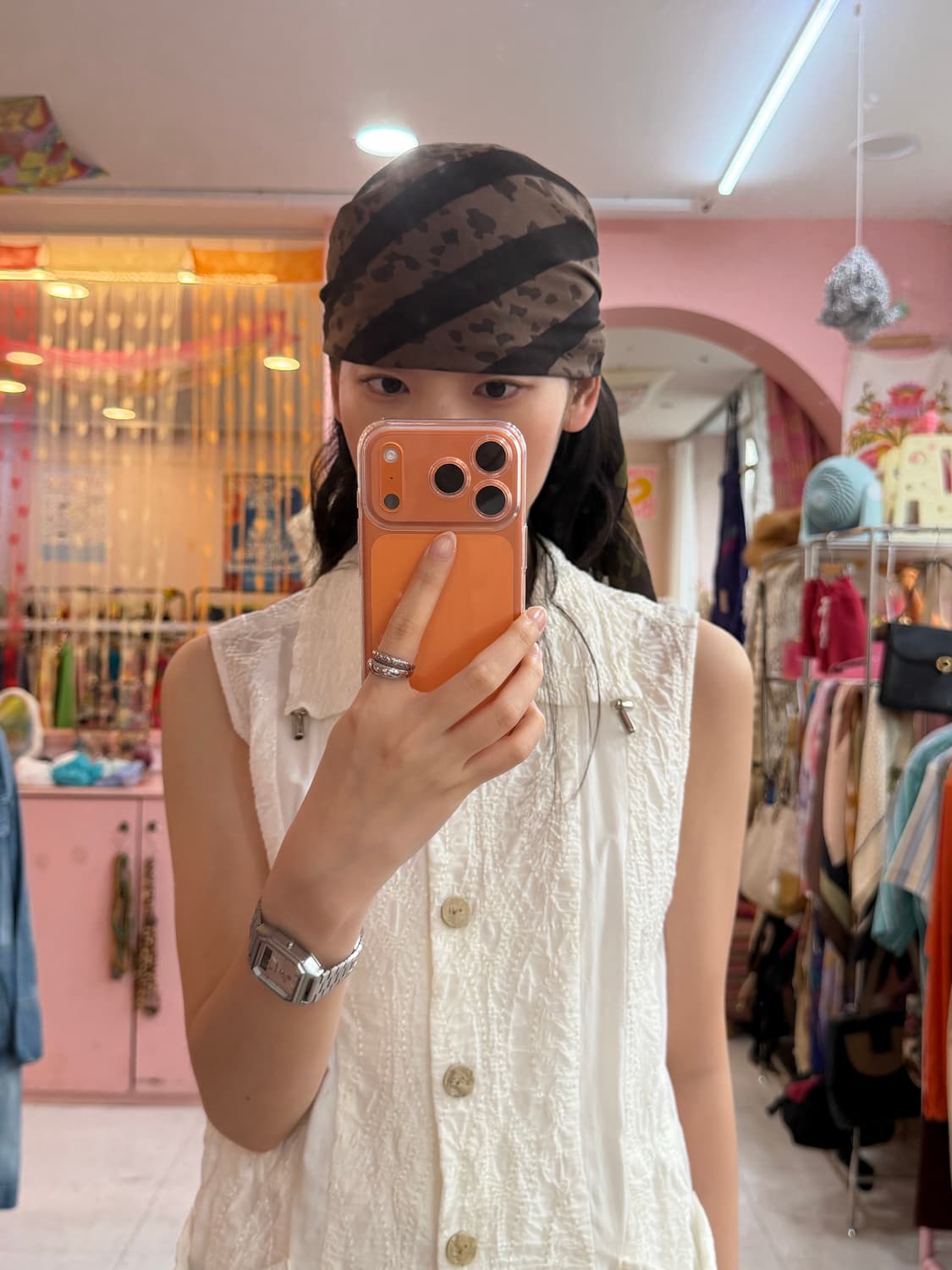 빈티지 호피 스트라이프 스카프 상품이미지1