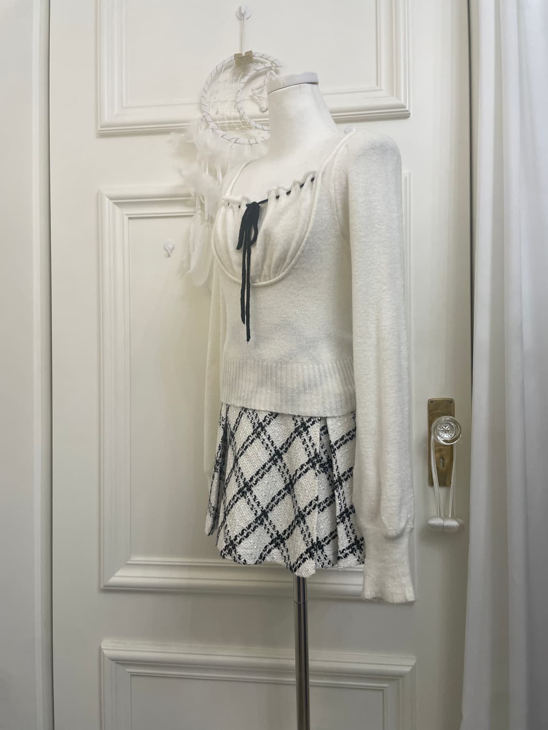 ivory black check glitter tweed flare mi 상품이미지7