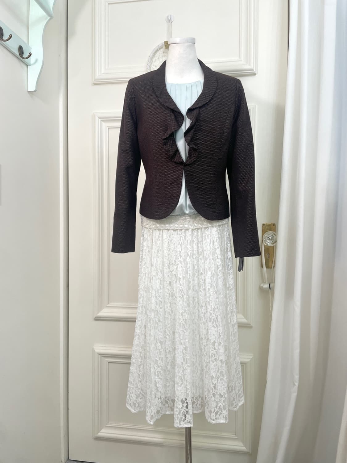 brown dot ruffle jacket(size-40) 상품이미지2