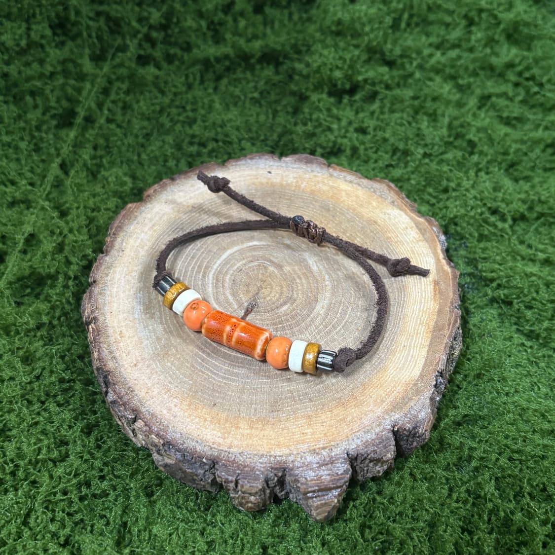 핸드메이드 웨스턴 보헤미안 소가죽 도자기 우드 나무 길이조절 포인트 팔찌 상품이미지6