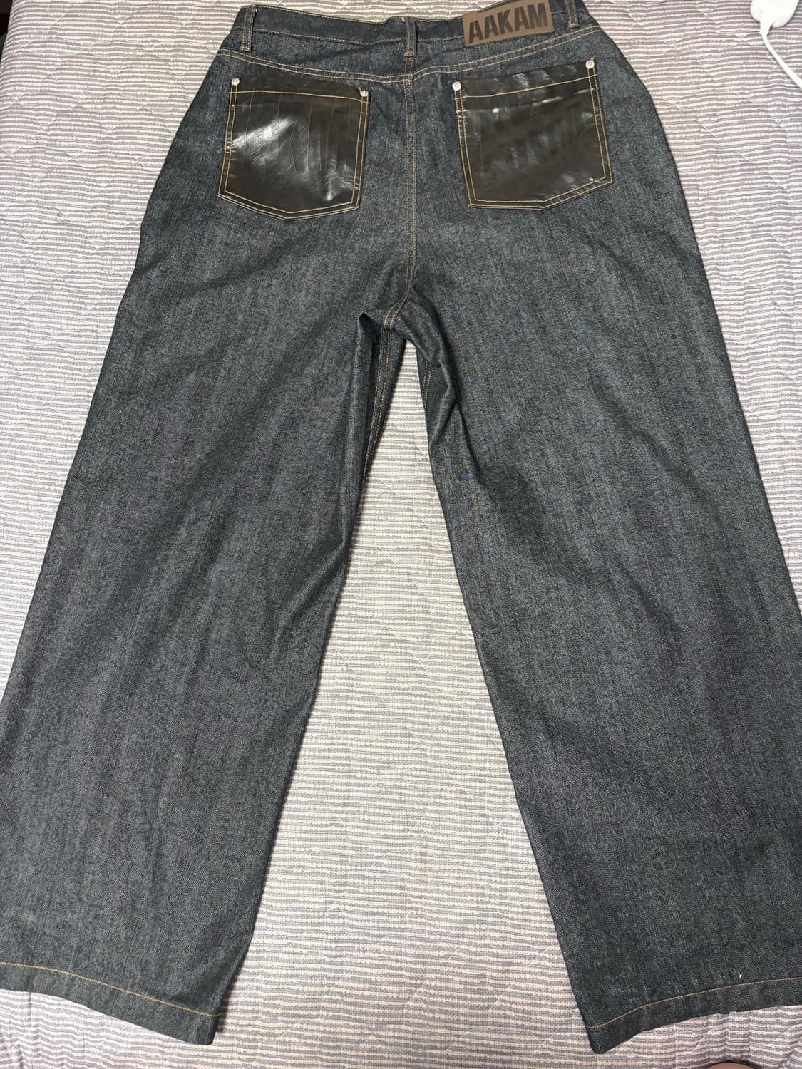 Leather Patch Denim Pants (Black) 상품이미지3