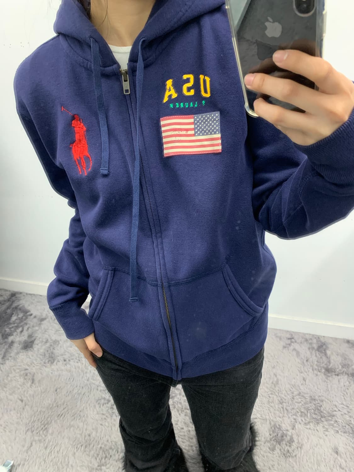 폴로 랄프로렌 빅포니 성조기 후드집업 네이비 상품이미지2