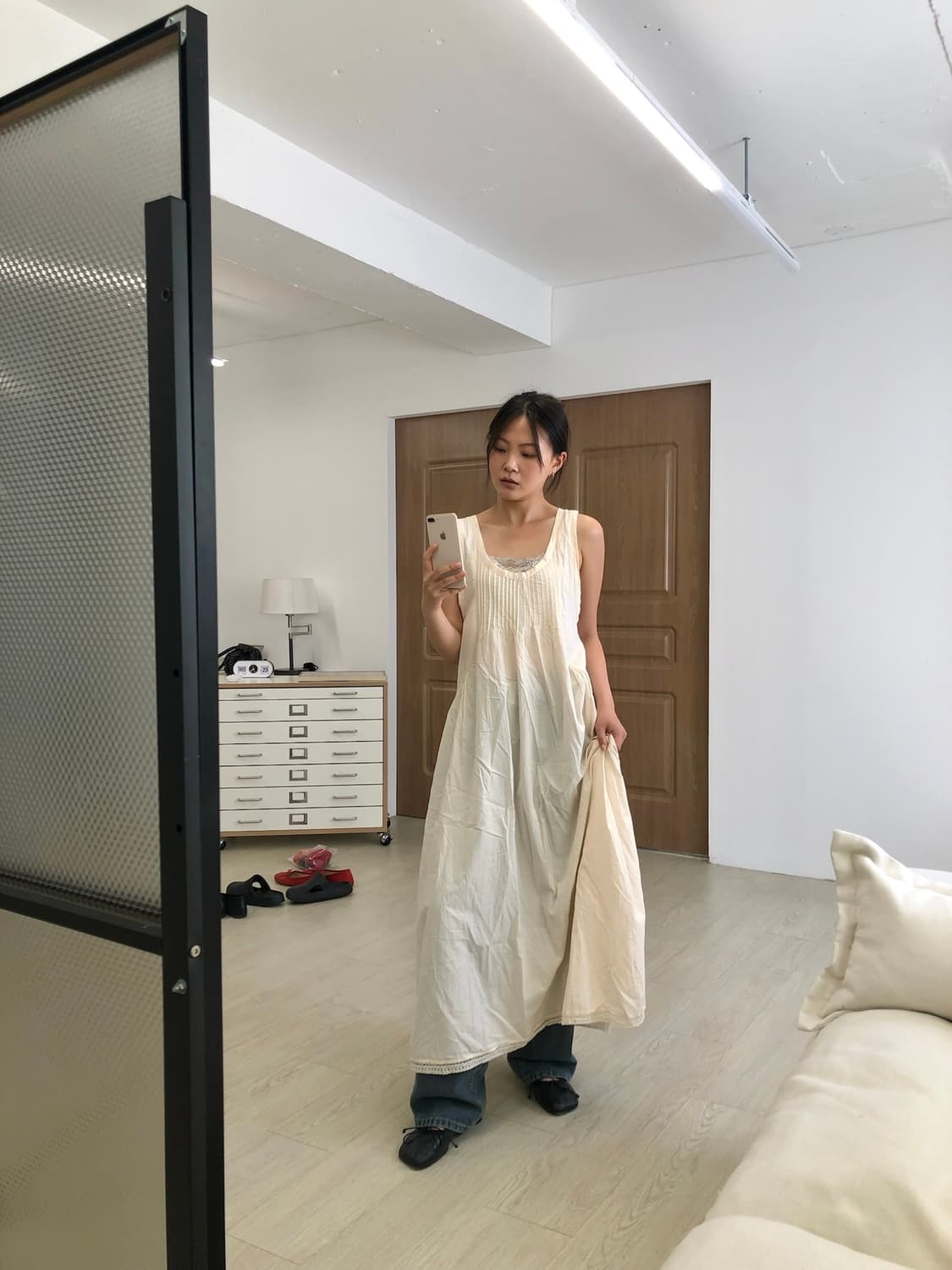 크림 베이지 코튼 롱 원피스 상품이미지8