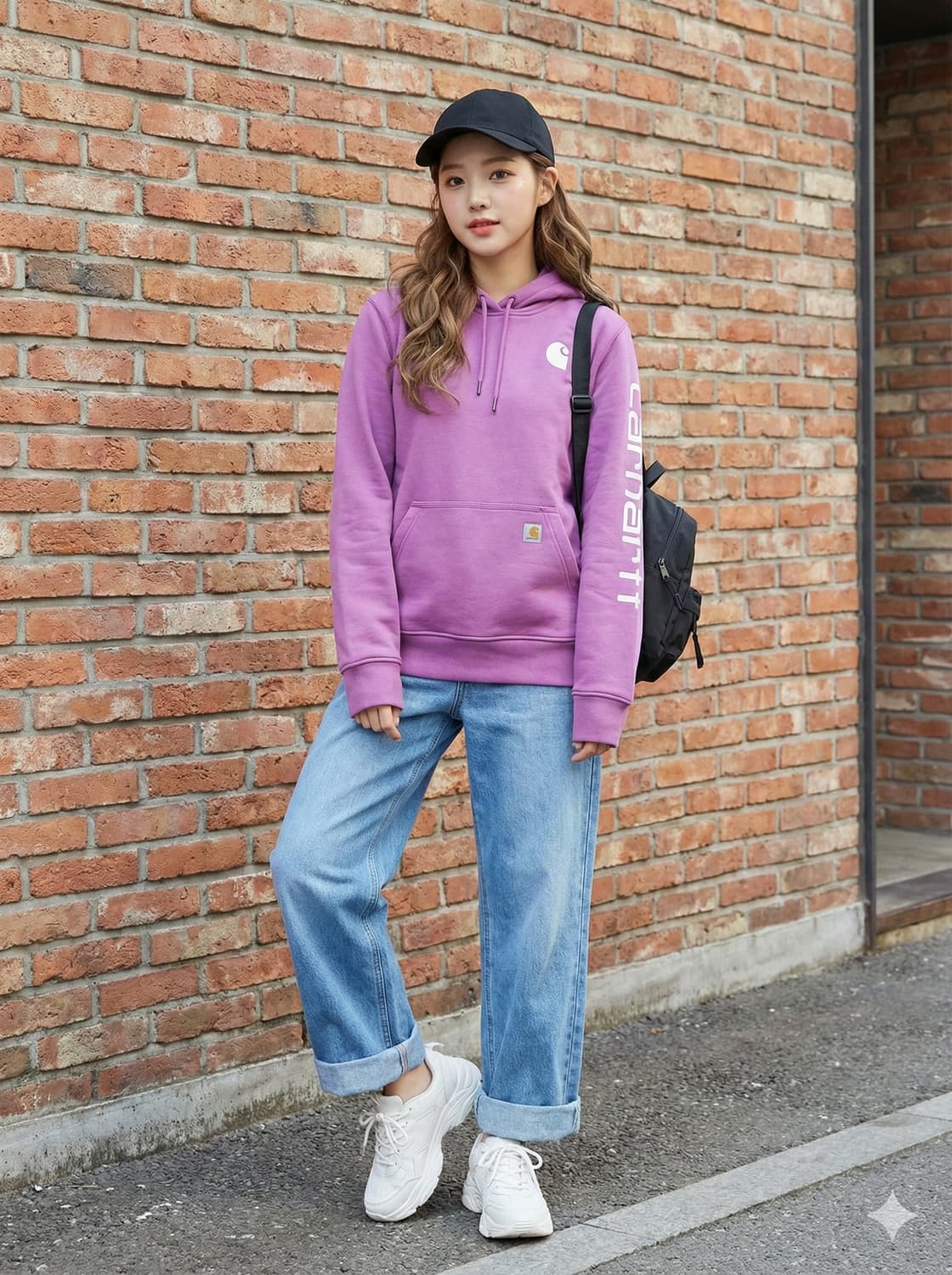 Carhartt 칼하트 여성 슬리브 로고 후드티 상품이미지1