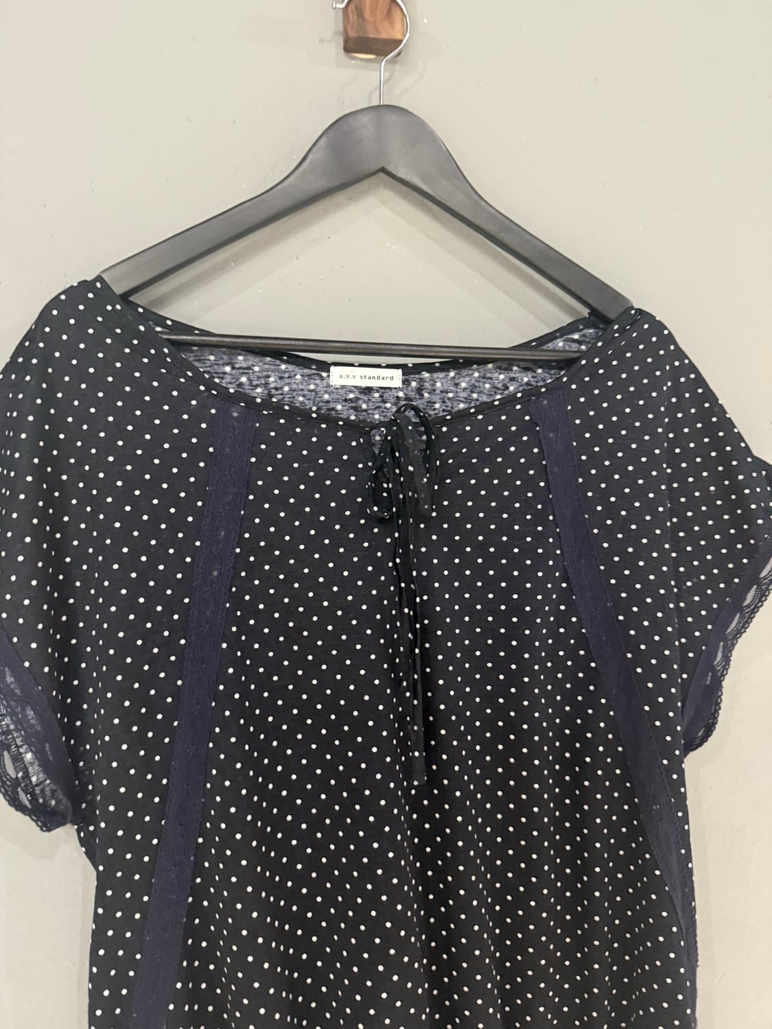 dot pattern lace detail ribbon top 상품이미지6