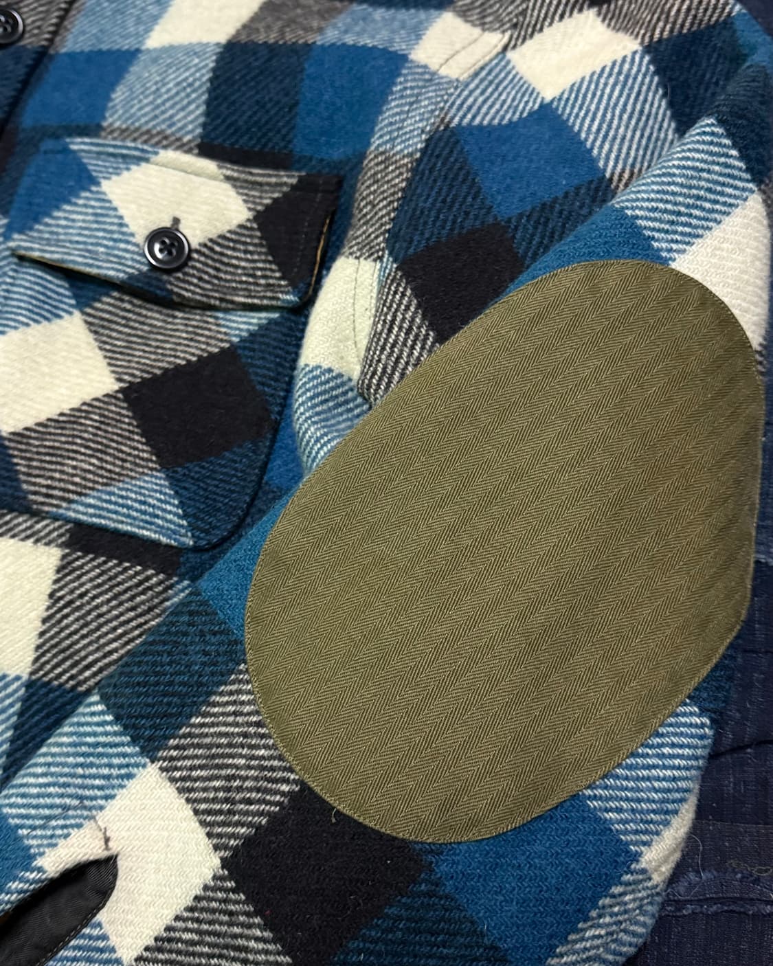 R.R.L 엘보우 패치 퀼티드 라인 울 체크 오버셔츠 자켓 S 상품이미지4