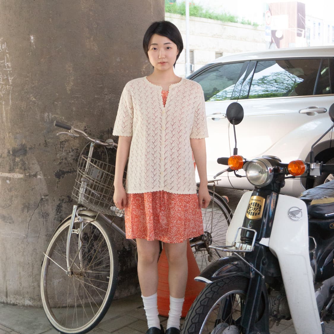 귤빛 잔꽃 코튼 원피스 상품이미지2