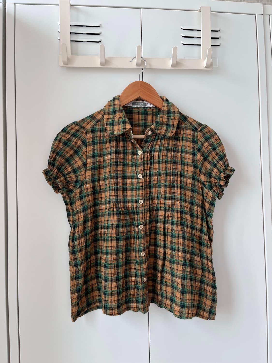 Joky gal 체크 셔링 반팔 블라우스  상품이미지4