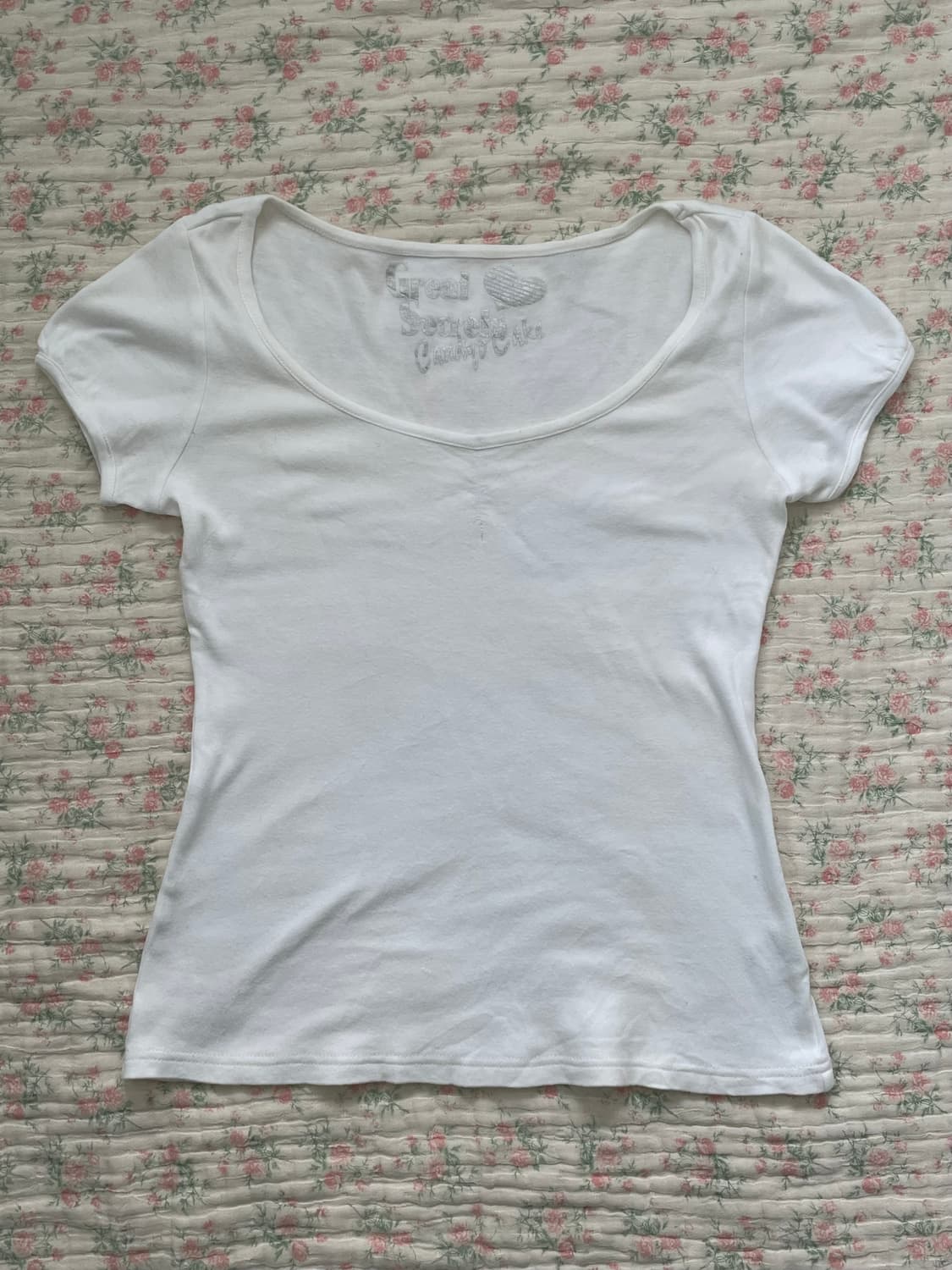 빈티지 시크리트 화이트 유넥 라인 반팔 1094 모리걸 y2k 스트릿 갸 상품이미지1