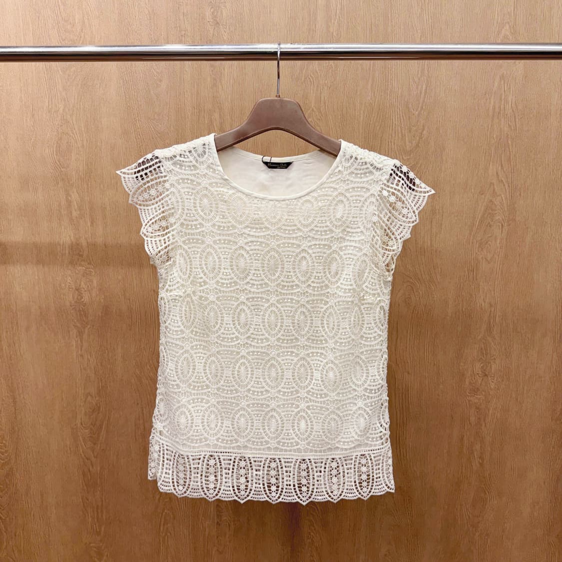 마시모두띠 레이스 자수 블라우스 크로셰 플로럴 패턴 캡소매 아이보리 상품이미지2