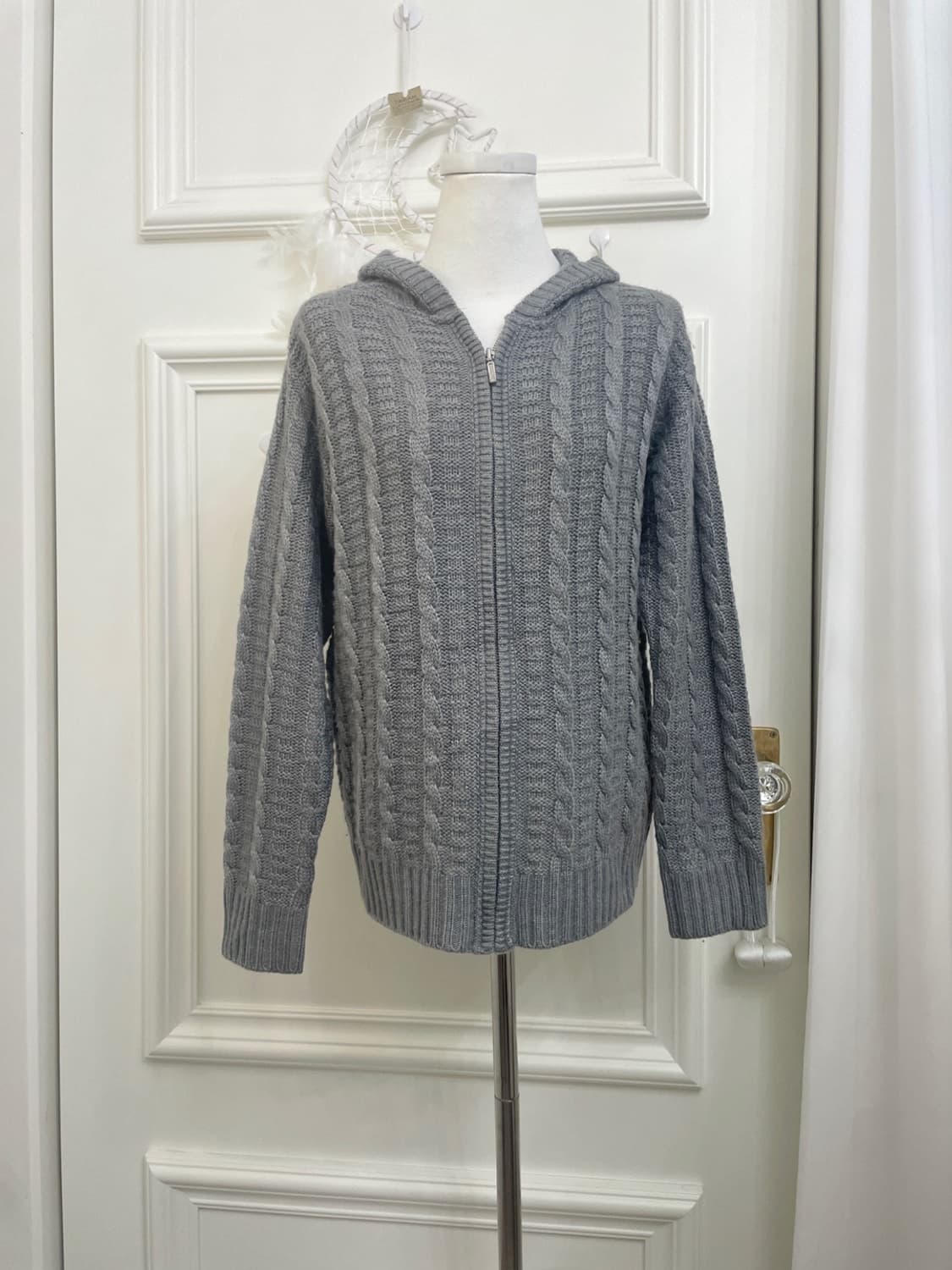 charcoal gray twist basic knit hoodie-zi 상품이미지1