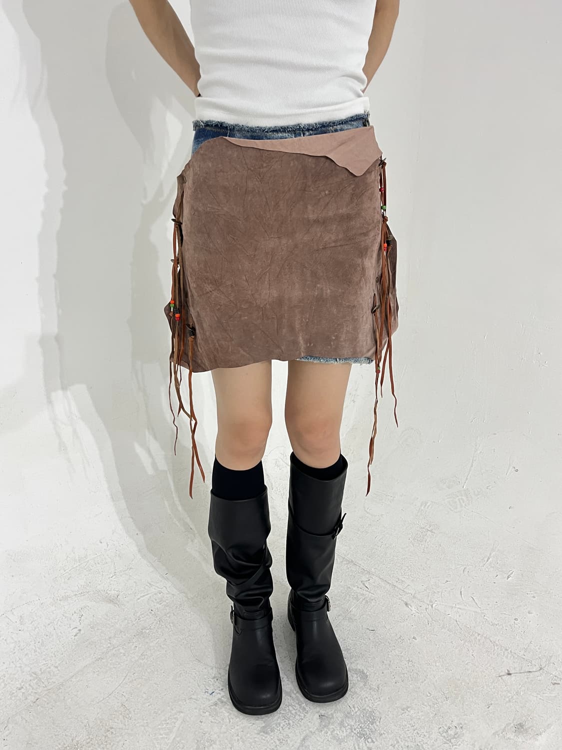 Junglecat leather denim skirt 상품이미지3
