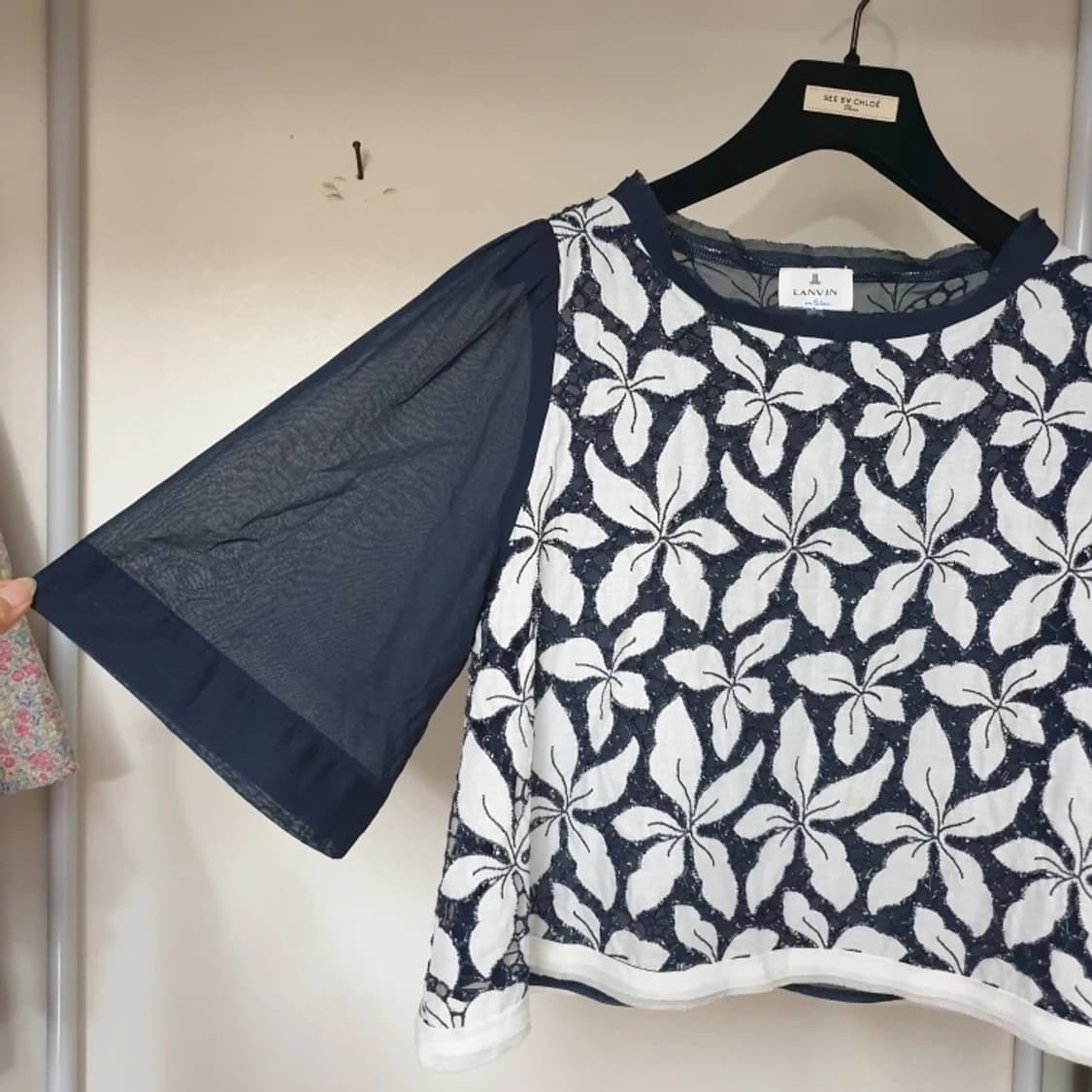 LANVIN 랑방 시어코튼 플라워 기퓌르레이스 크롭 탑 ㅂㅂㅂㅂ블라우스
 상품이미지5