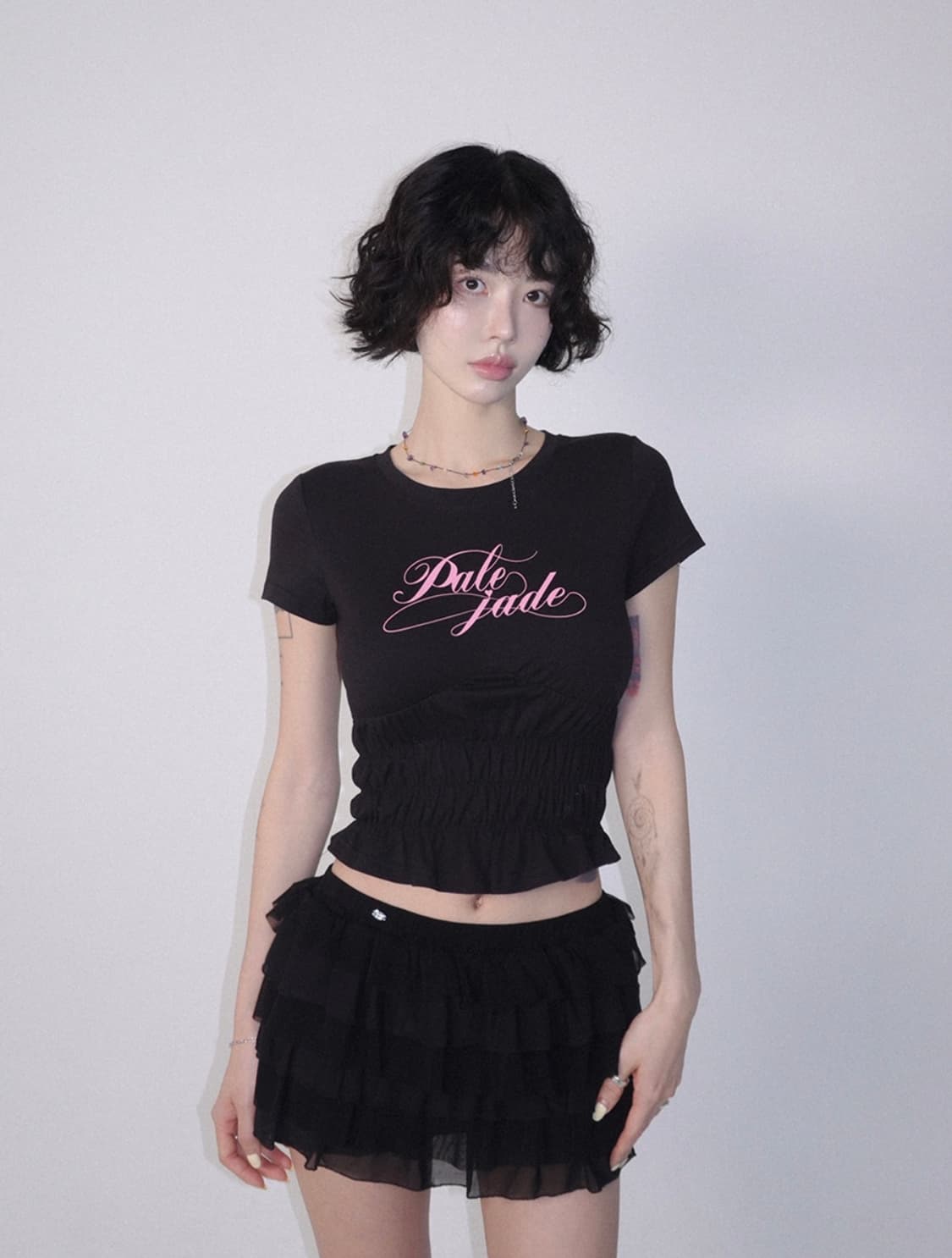 (새상품) 페일제이드 스모크 셔링 핑크 로고 티 블랙 S 상품이미지4