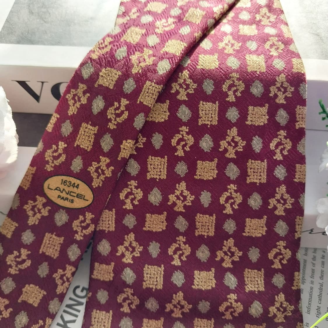 란셀 실크 와인 자카드 패턴 넥타이 9.9cm A+등급 K1364
 상품이미지2