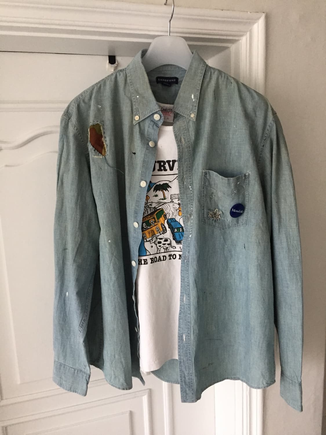 90‘s lands’end 샴브레이 보로 리페어 셔츠 상품이미지9
