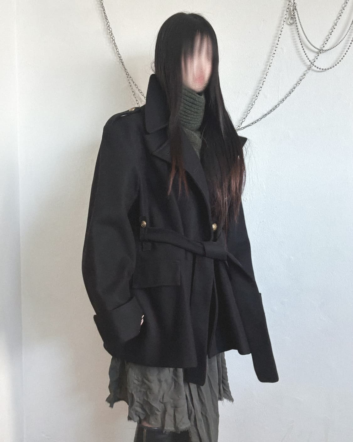 발렌시아가 게스키에르 사선버튼 헤비 울 크롭 코트 상품이미지3