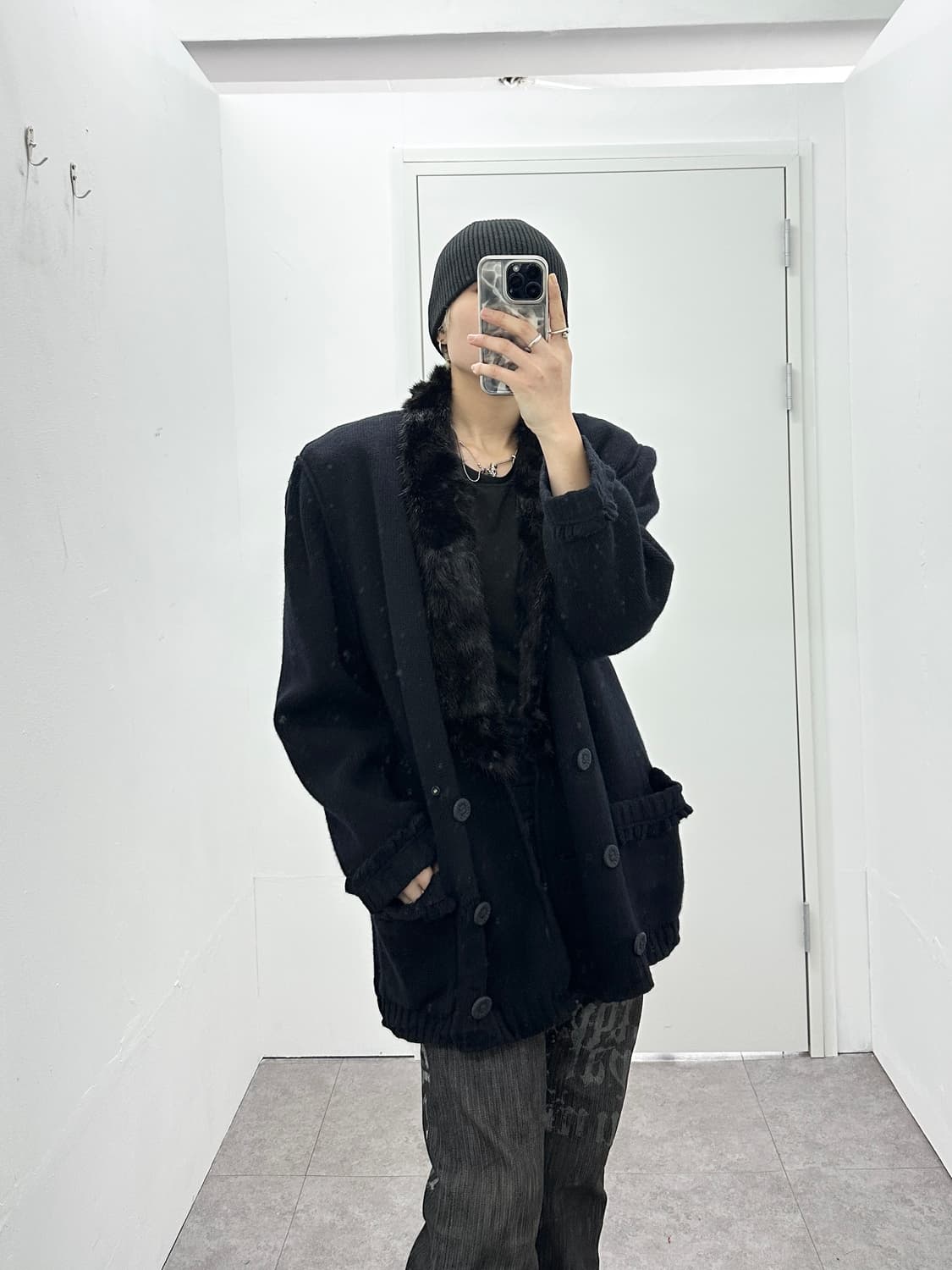 00s fur trimming double buttoned knit ja 상품이미지2