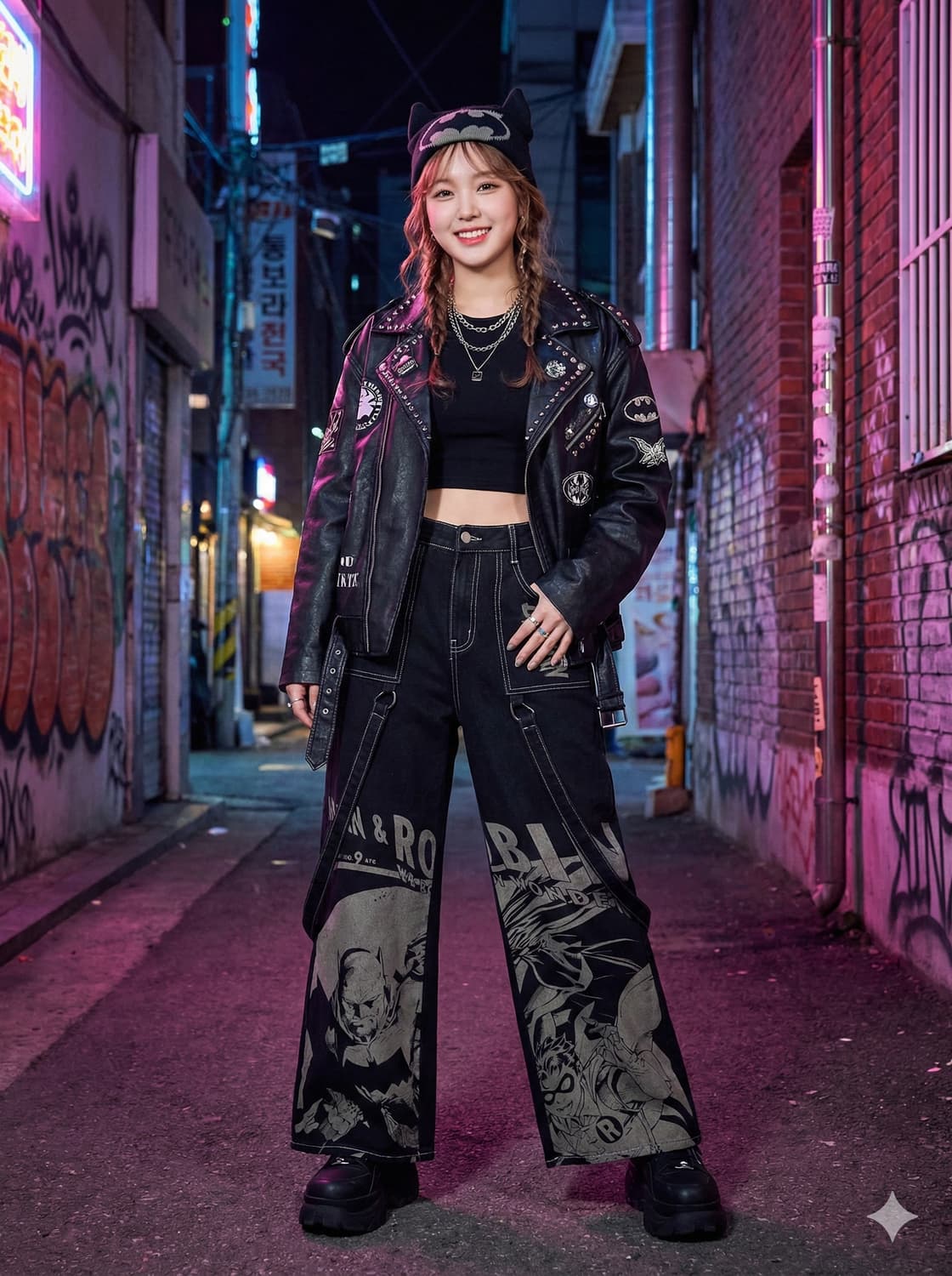 ROMWE 롬위 x 배트맨 콜라보 와이드 데님 팬츠 상품이미지1