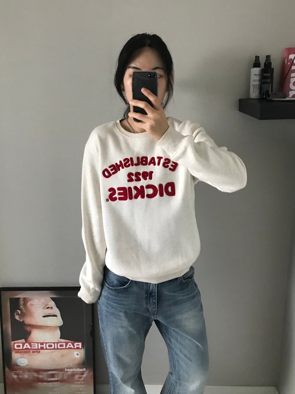 디키즈 자수로고 아이보리 레드 맨투맨 상품이미지3