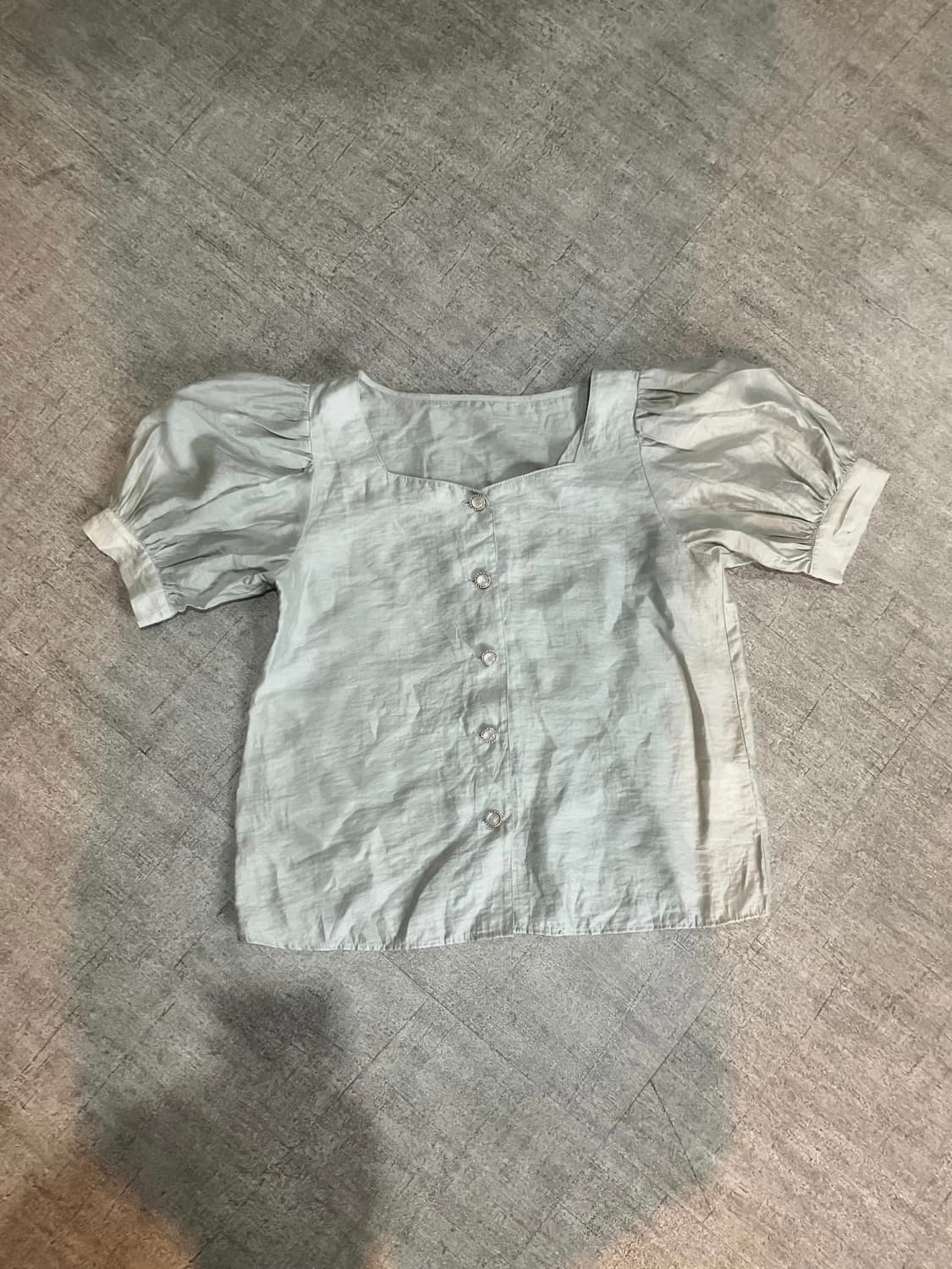 일본빈티지 핀터깔 페어리달천깔 오리엔탈단추 퍼프 반팔블라우스 상품이미지1