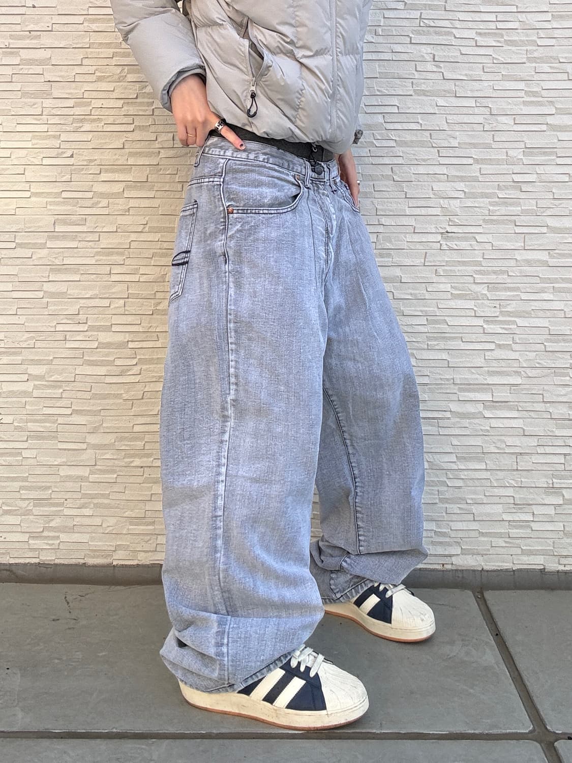 90s IZCO 올드스쿨 라이트그레이 오버 와이드 데님 팬츠 상품이미지2