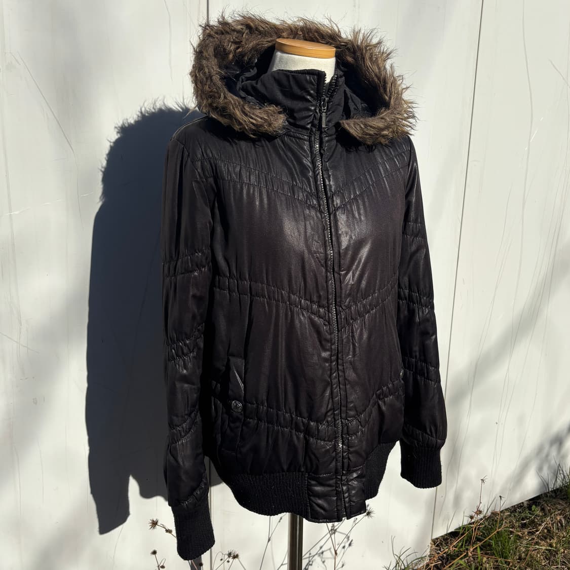 Vida Roseo 빈티지 블랙 퍼 후드 셔링 패딩 점퍼 상품이미지2